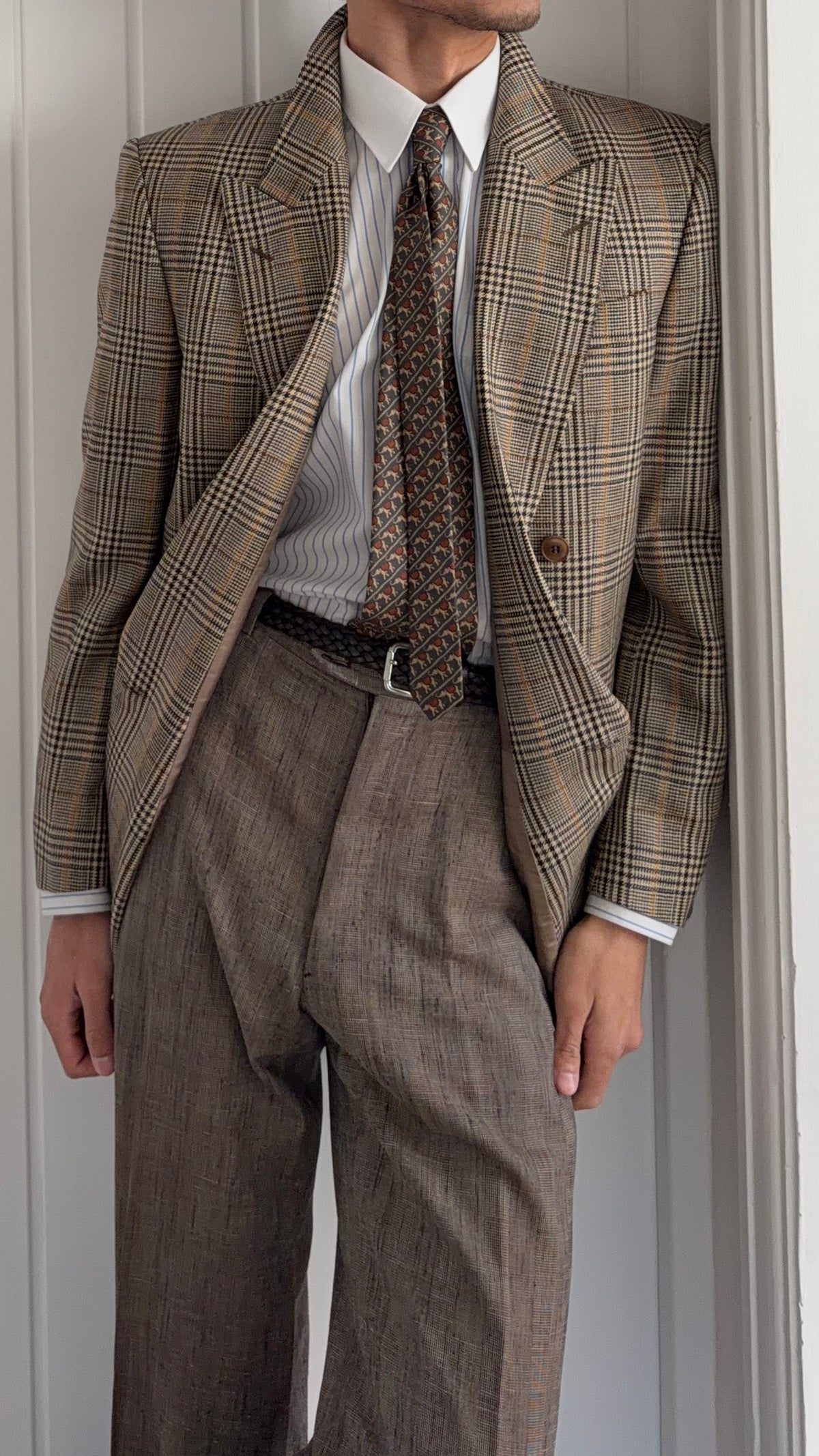 Bruno Kirches 1990s Double Breasted Check Wool Textured Sport Jacket Blazer - Size S
