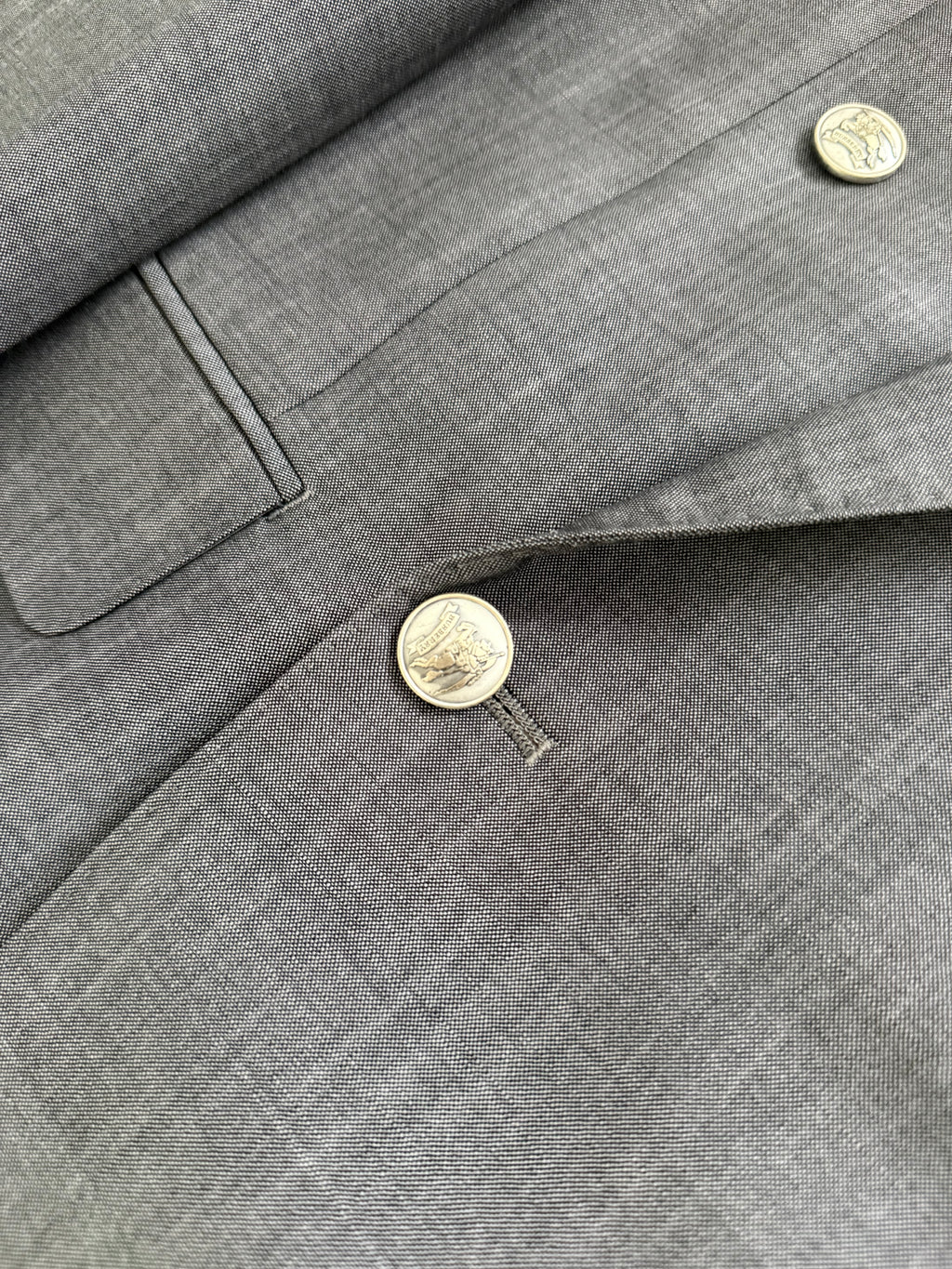Burberry 1980s Peaked Lapel Double Breasted Pleated Wool Suit Grey - Size S Jacket / 32" Waist