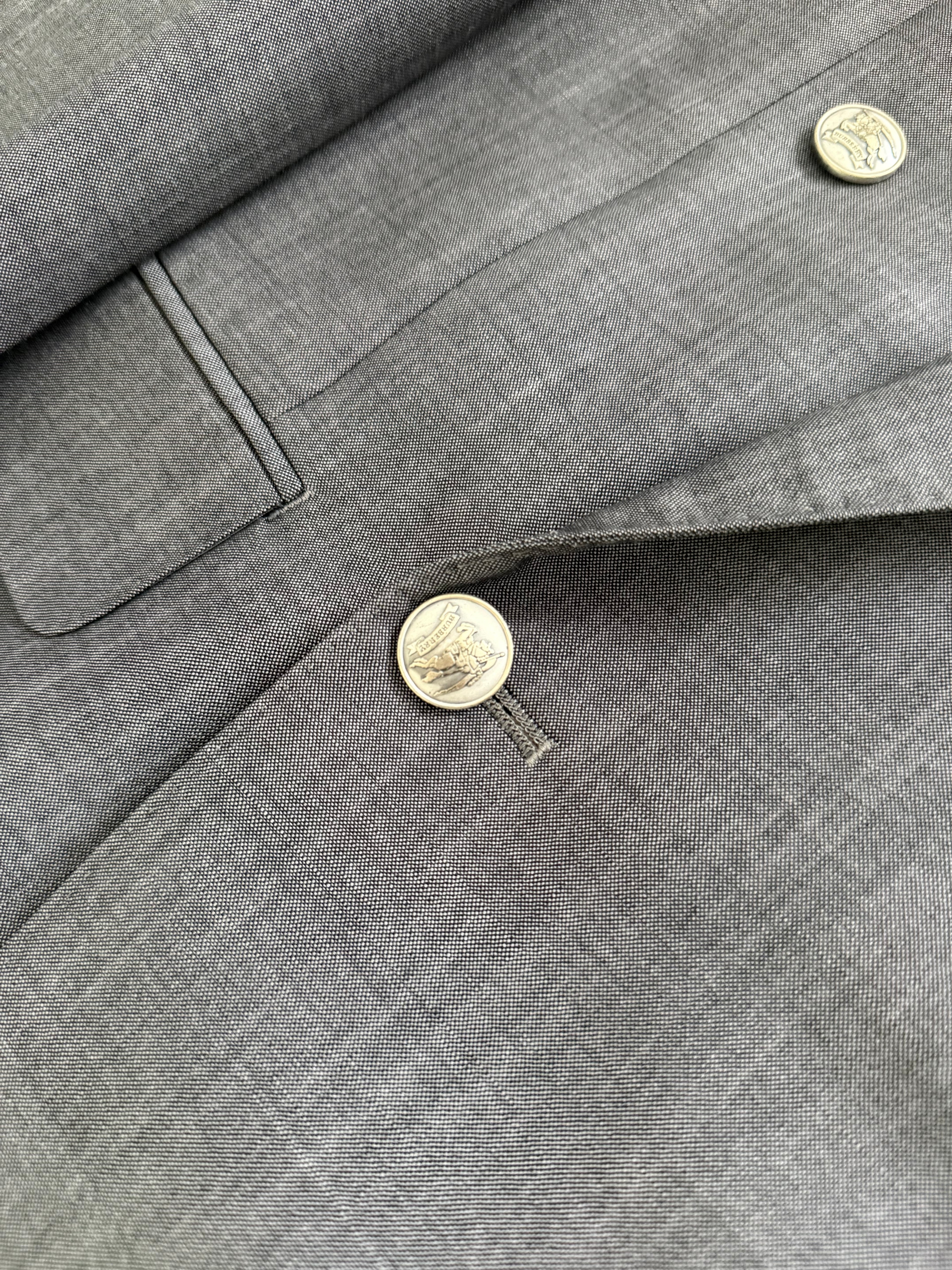 Burberry 1980s Peaked Lapel Double Breasted Pleated Wool Suit Grey - Size S Jacket / 32" Waist