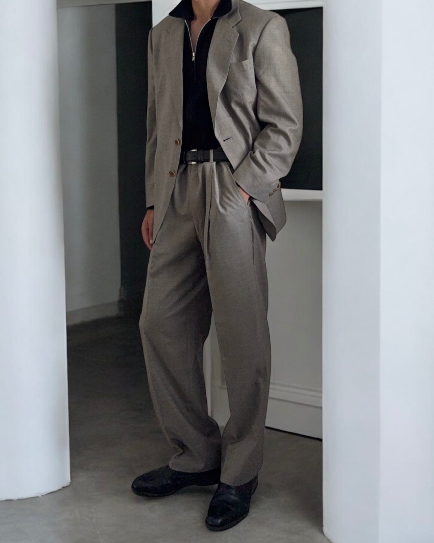 Yves Saint Laurent 1990s Checkered Pleated Wool Suit - Size L Jacket / 34" Waist