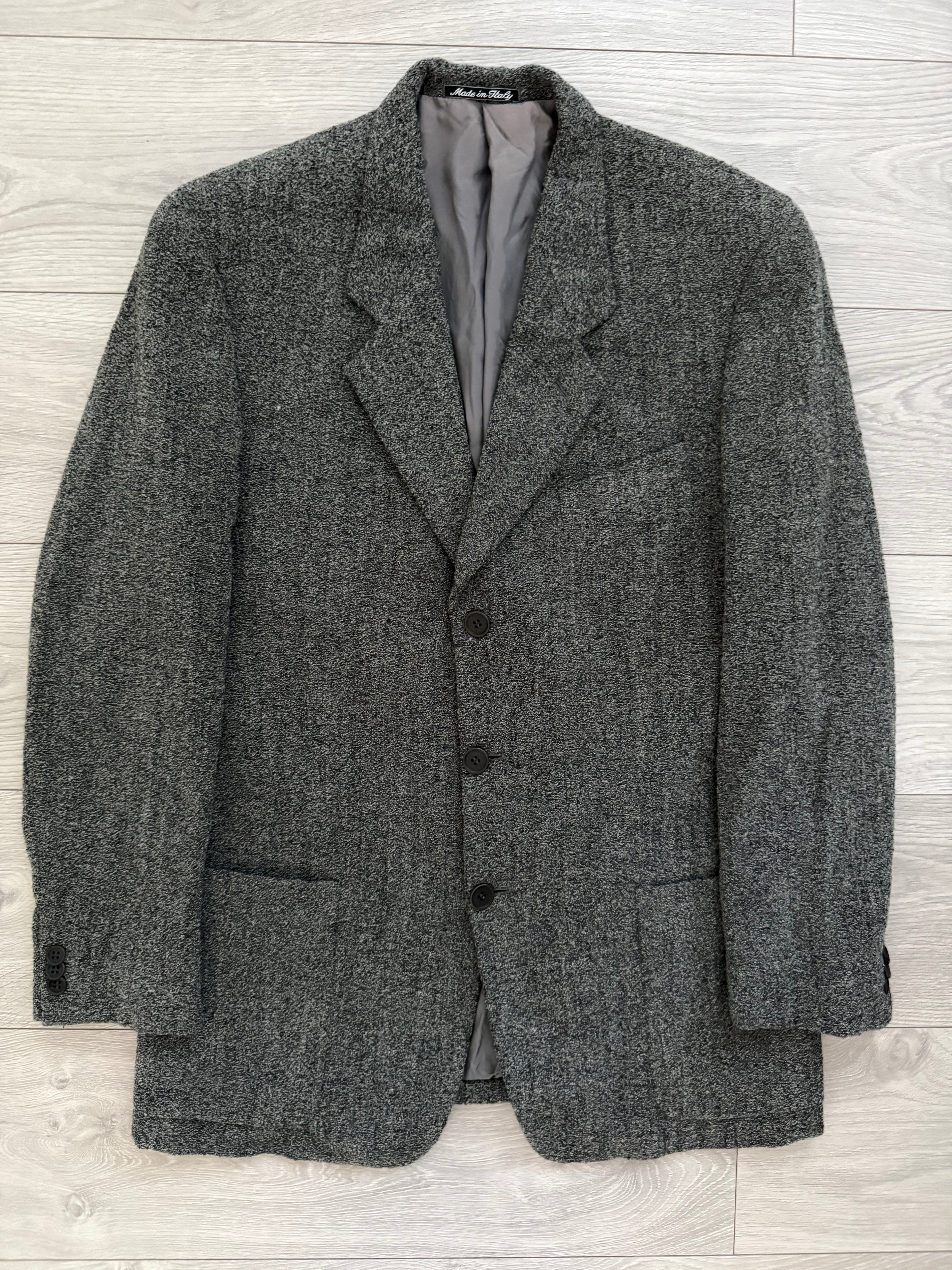 Giorgio Armani 1980s 3B Boucle Textured Grey Wool Sport Jacket Blazer - Size M