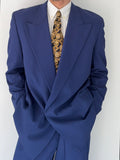 Versace 1980s Draped Hidden Button Peaked Lapel Double Breasted Pleated Wool Suit - Size L Jacket / 32" Waist