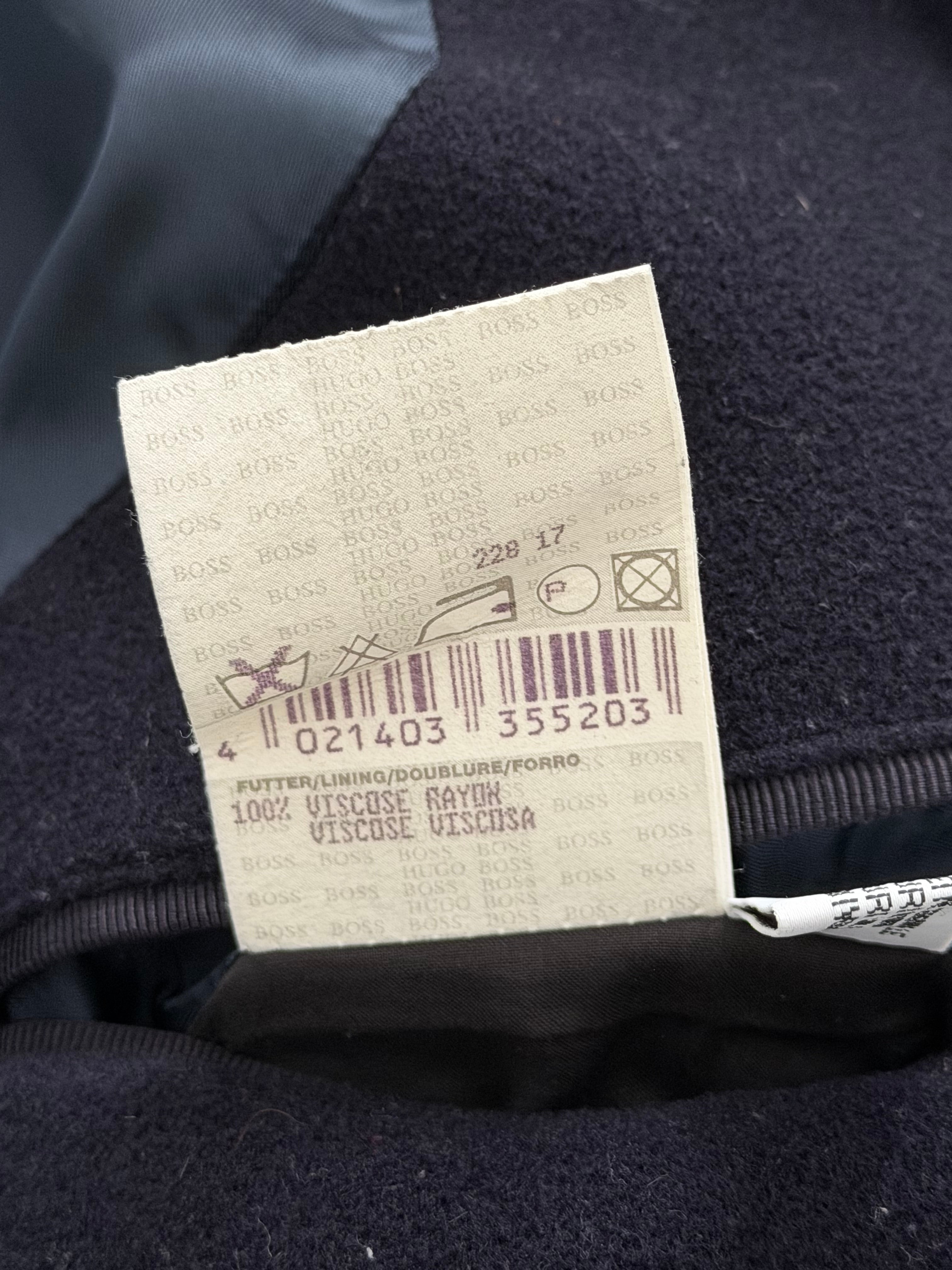 Hugo Boss 1990s Single Breasted Navy Wool Overcoat - Size XL