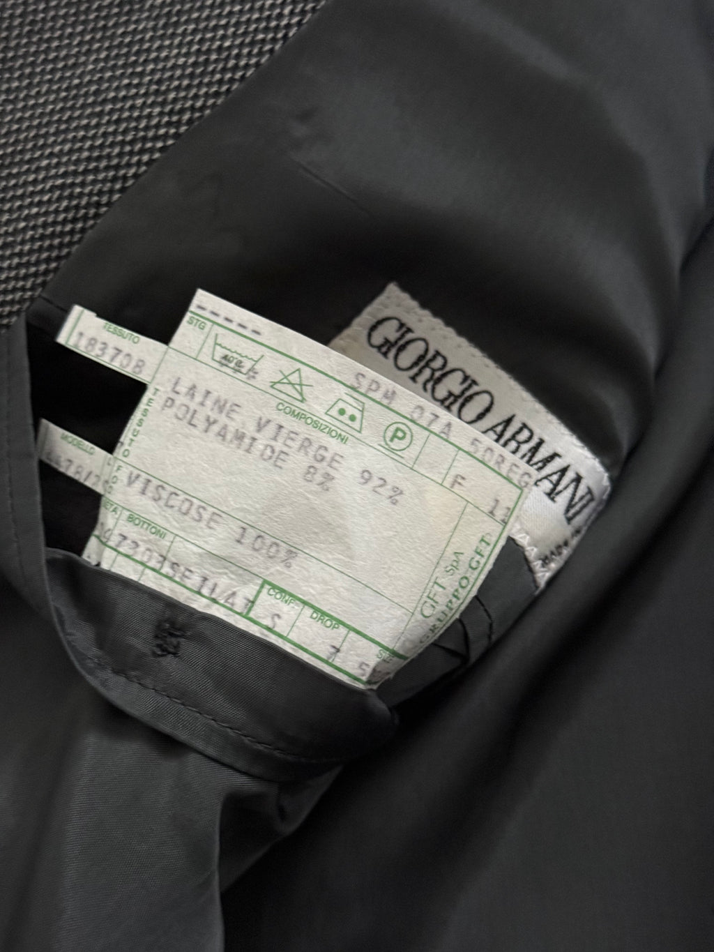 Giorgio Armani 1980s Double Breasted Pleated Wool Suit Textured Grey New - Size L Jacket / 32" Waist