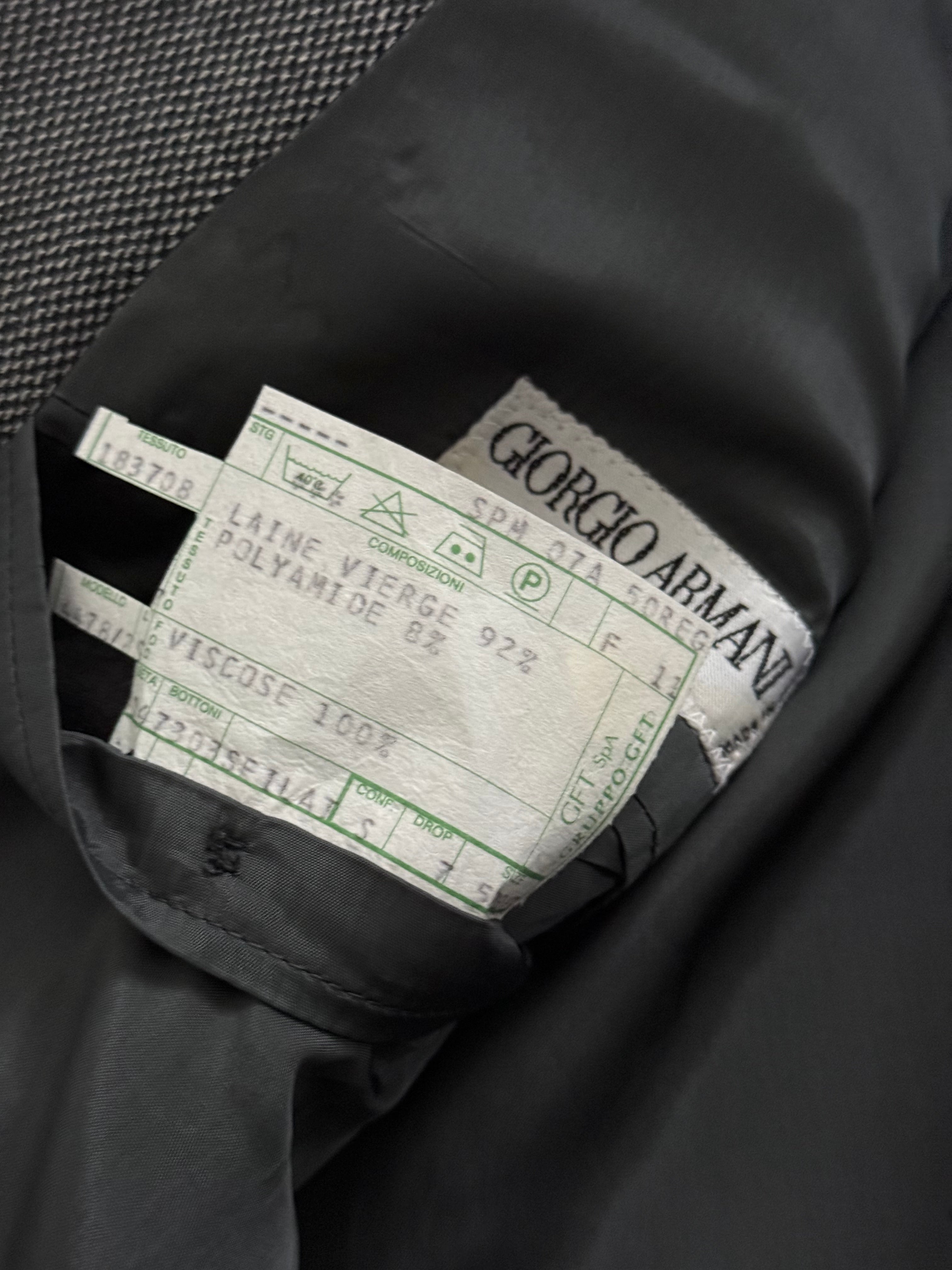 Giorgio Armani 1980s Double Breasted Pleated Wool Suit Textured Grey New - Size L Jacket / 32" Waist