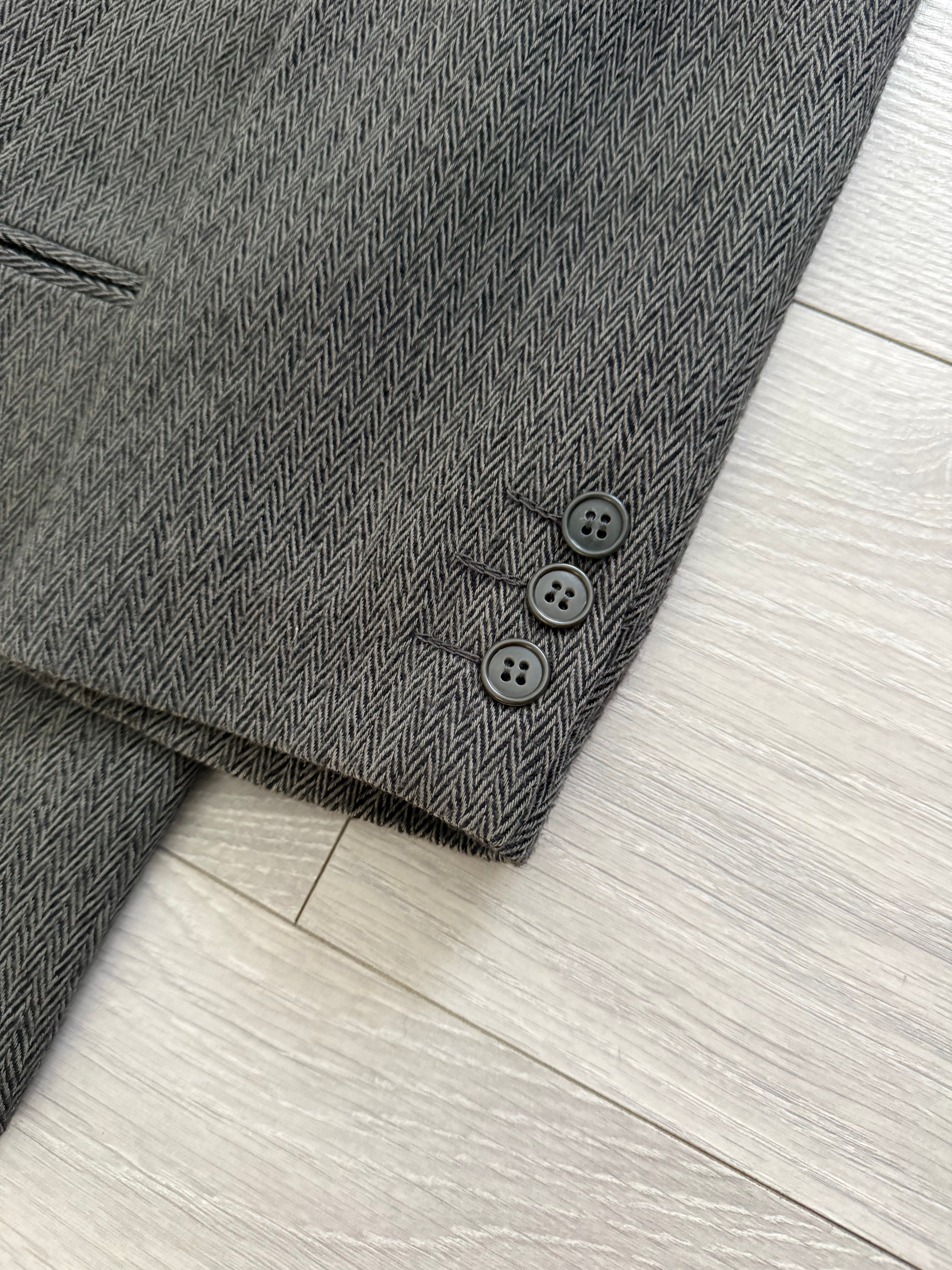 Giorgio Armani Mainline 1980s Chevron Herringbone Double Breasted Wool Sports Jacket Blazer - Size S