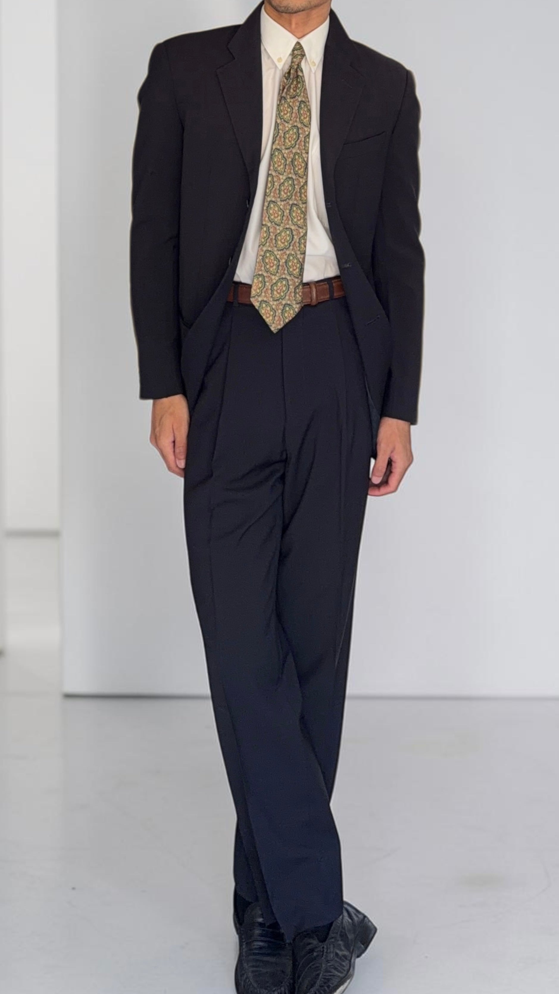 Armani 1990s 3B Pleated Wool Suit Navy - Size S Jacket / 28" Waist