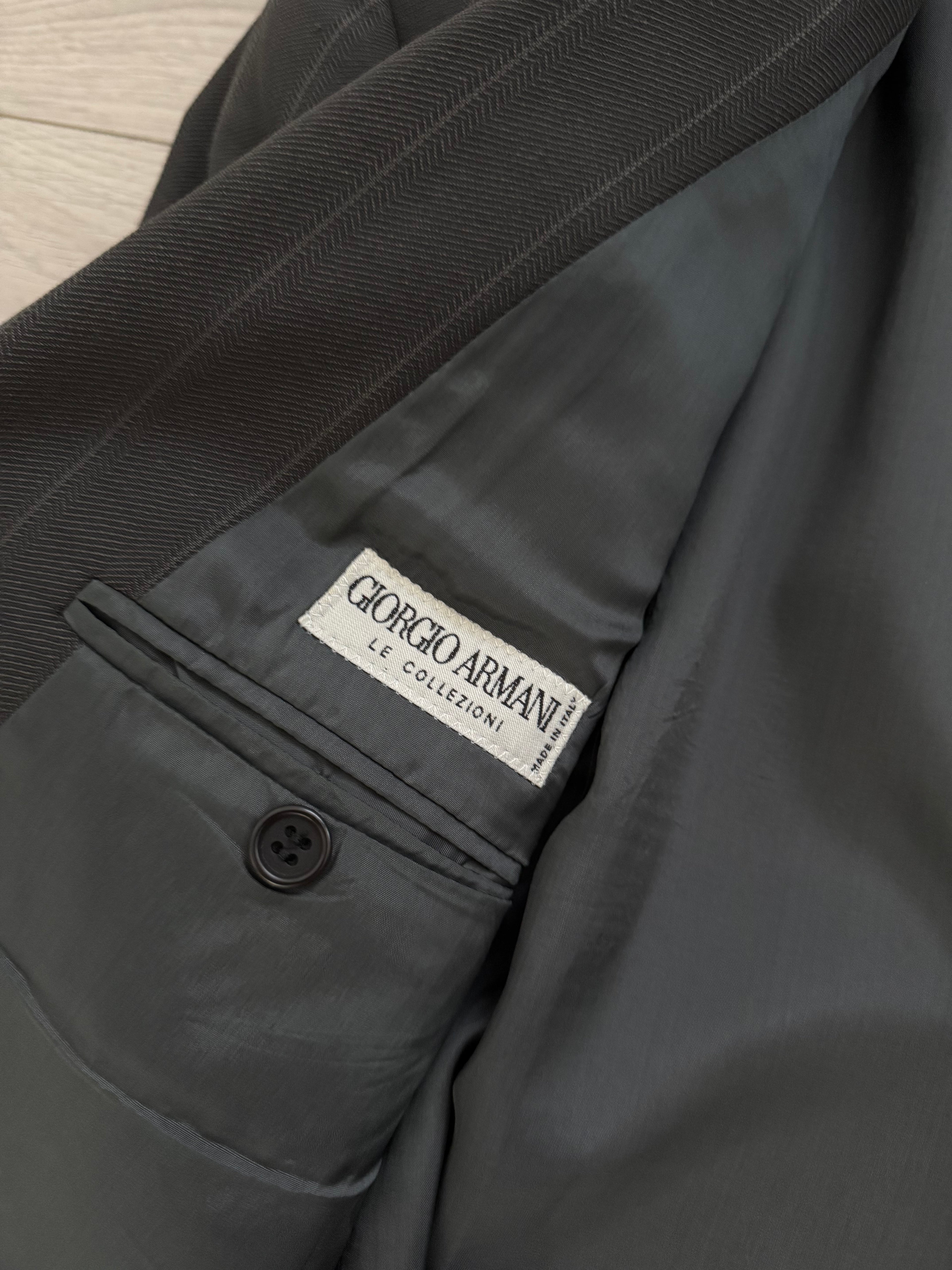 Giorgio Armani 1980s Peaked Lapel Double Breasted Striped Wool Pleated Suit - Size L Jacket / 34" Waist