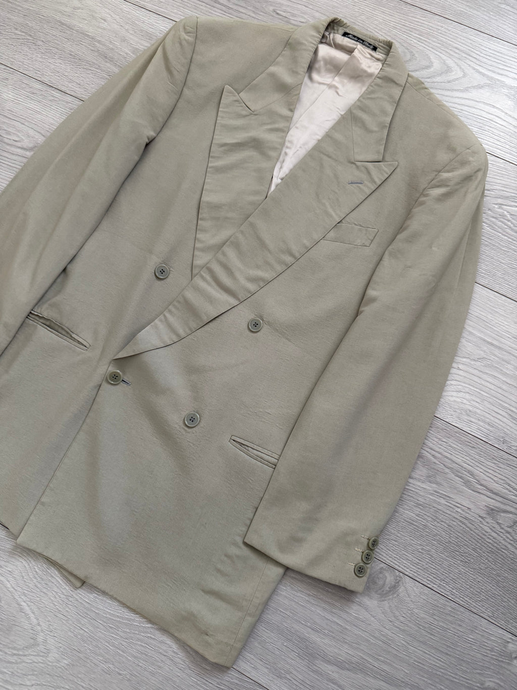 Emporio Armani 1990s Peaked Lapel Double Breasted Taupe Grey Sports Jacket Blazer - Size L