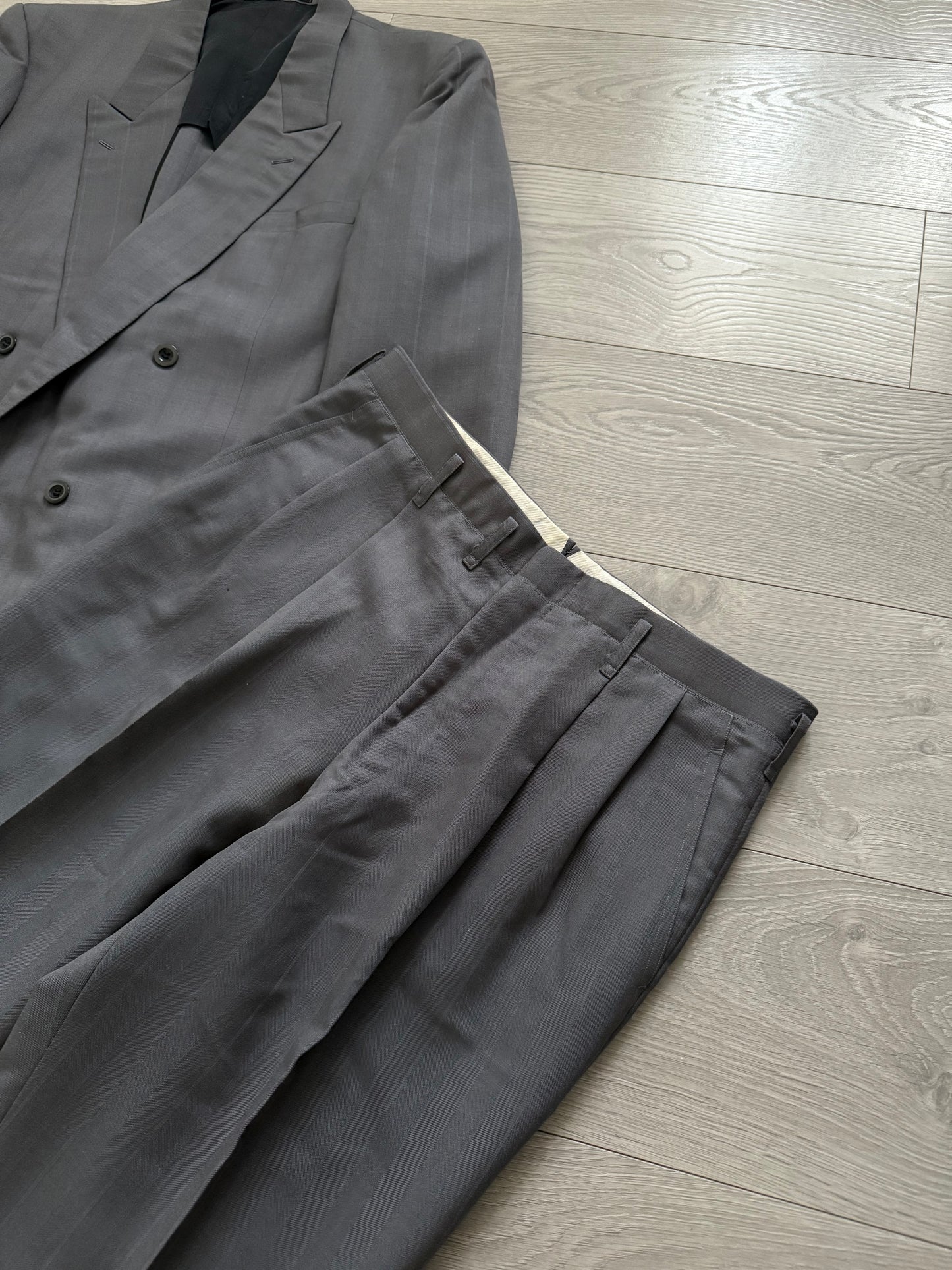 Yves Saint Laurent 1990s Double-Breasted Pleated Wool Suit - Size L Jacket / 34" Waist