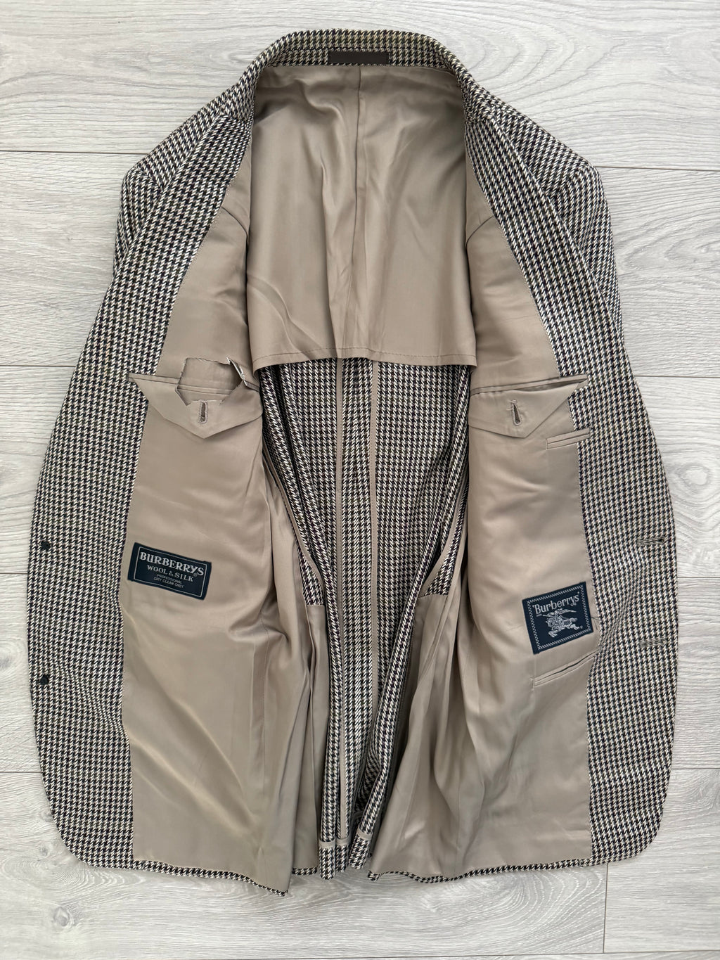 Burberry 1990s 2B Wool Silk Puppytooth Lightweight Partially Lined Sports Jacket Blazer - Size S