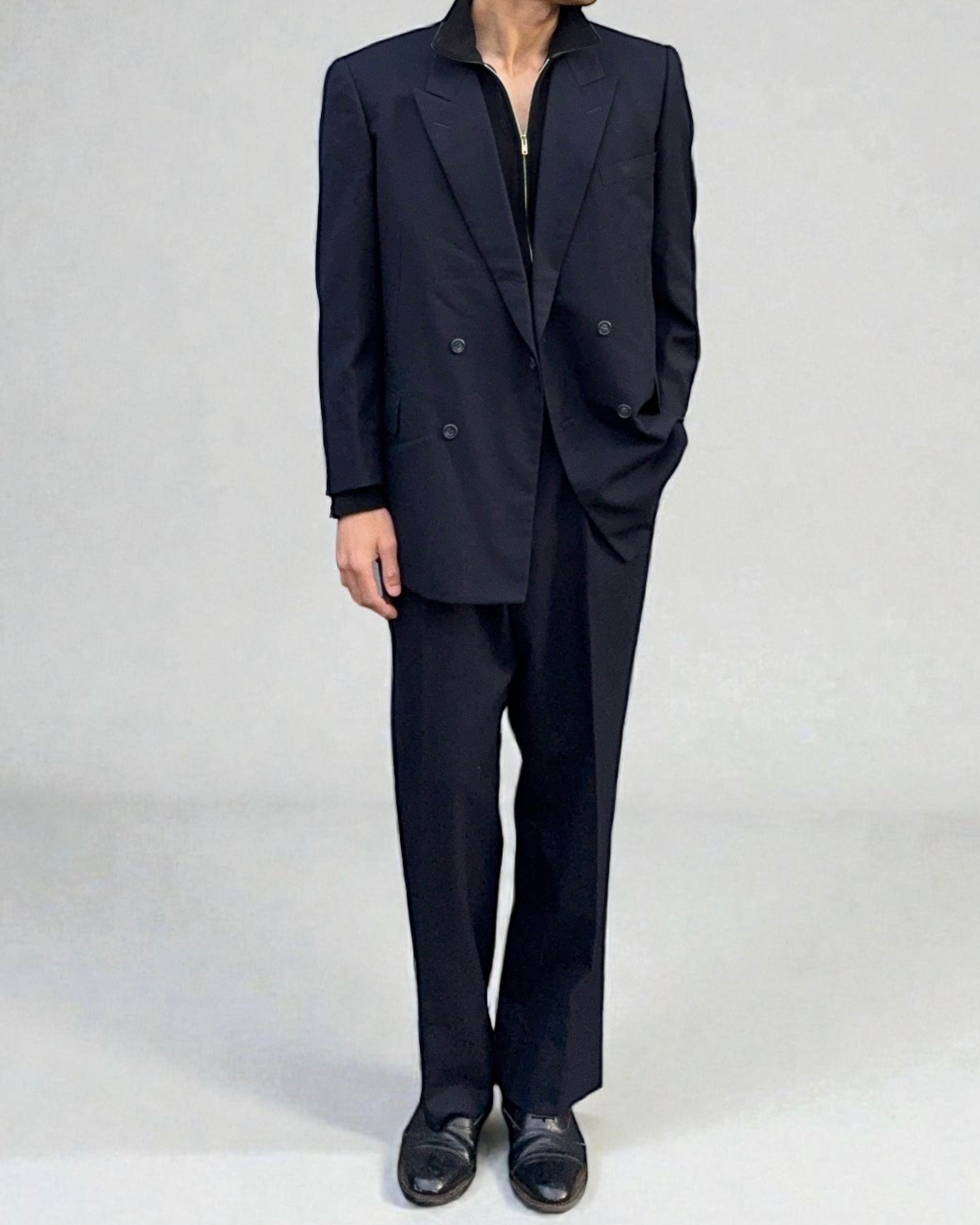 Doremuil Fabric Double Breasted Pleated Wool Suit - Size XL Jacket / 38" Waist