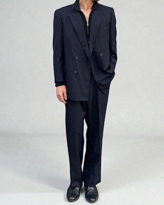 Doremuil Fabric Double Breasted Pleated Wool Suit - Size XL Jacket / 38" Waist