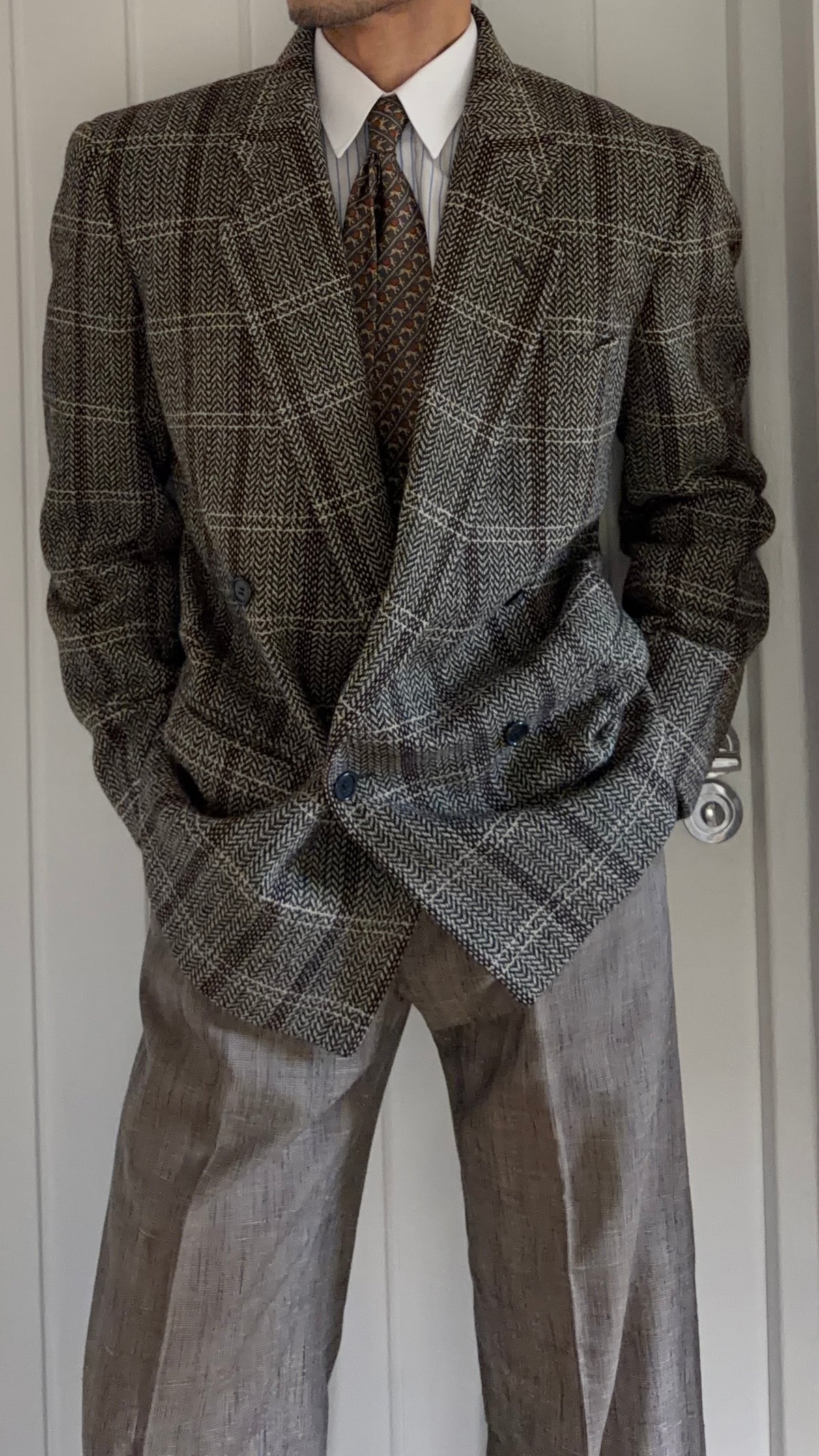 Giorgio Armani Double Breasted Check Wool Textured Sport Jacket Blazer - Size M