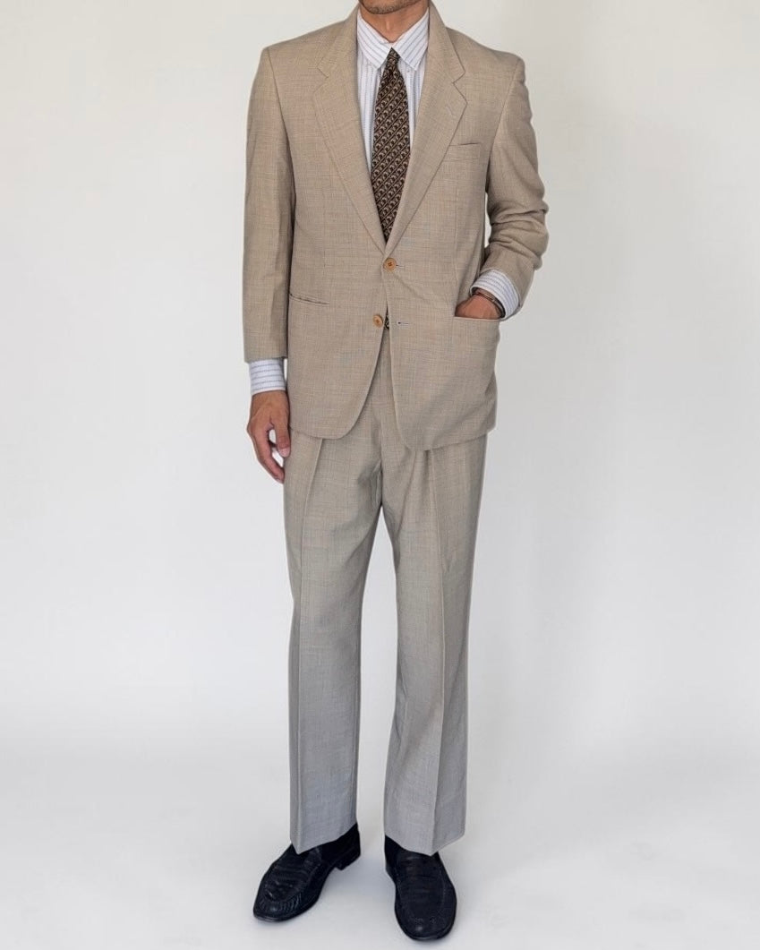 Paul Smith 1990s 2B Wool Silk Ecru Pleated Suit - Size S Jacket / 31" Waist