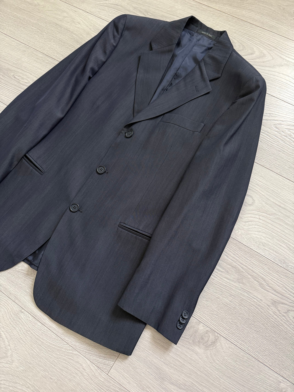 Emporio Armani 1990s 3B Wool Blend Draped Heathered Blue Suit - Size M Jacket / 32" Waist
