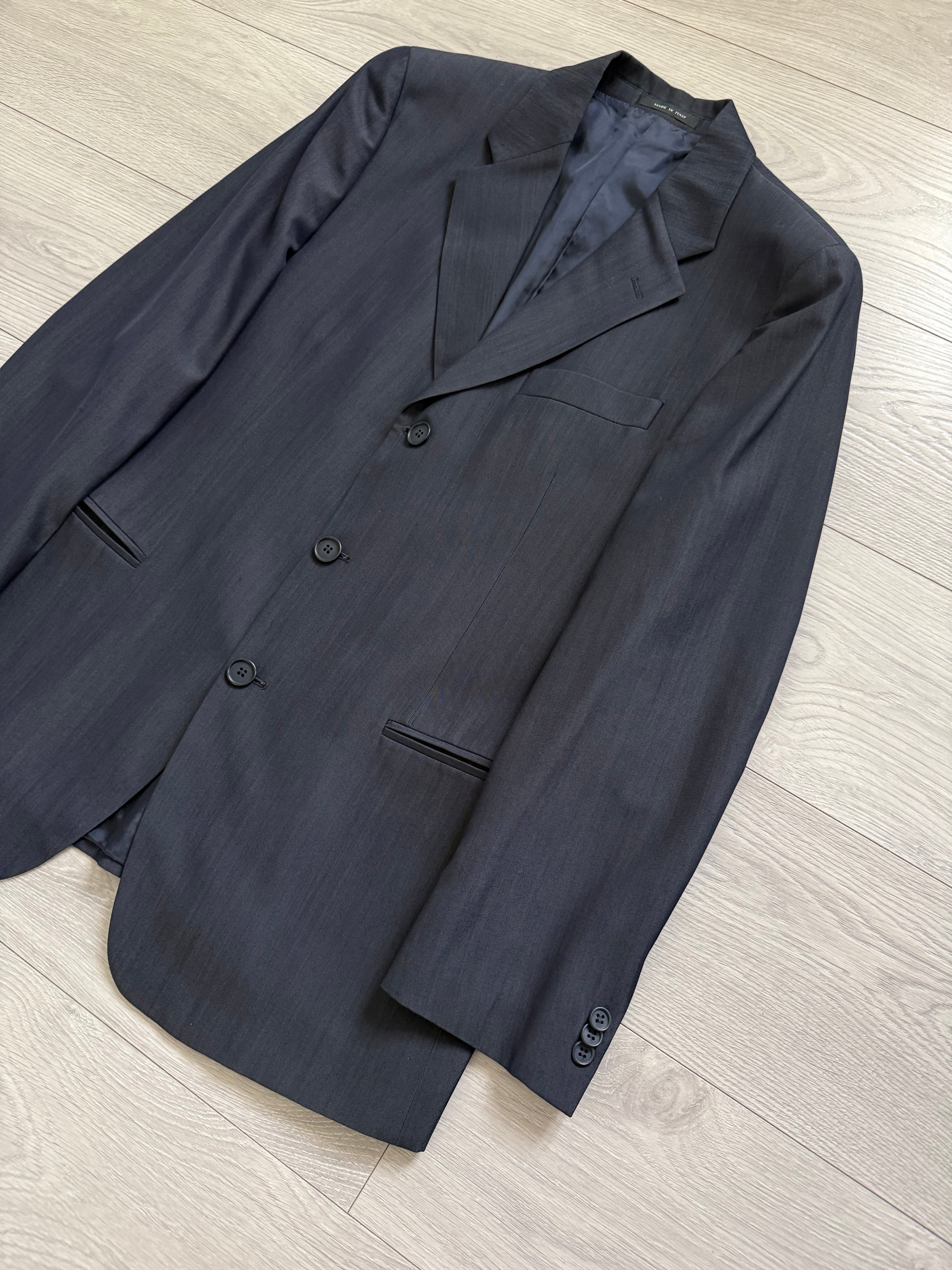 Emporio Armani 1990s 3B Wool Blend Draped Heathered Blue Suit - Size M Jacket / 32" Waist