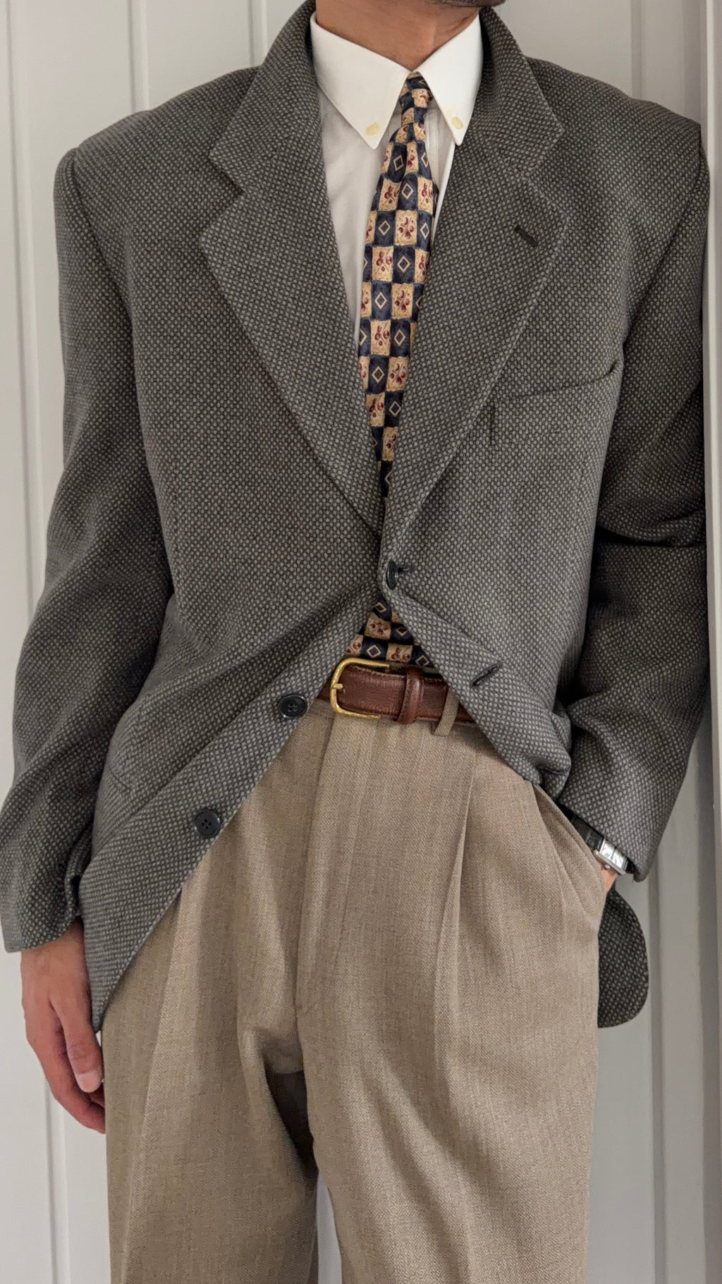 Giorgio Armani 1980s Wool Mohair 3B Textured Sport Jacket Blazer  - Size M