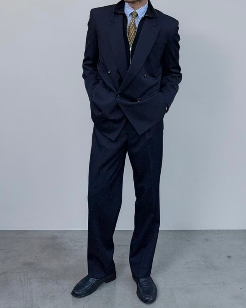 Comme Des Garcons Homme 1992 Double Breasted Pleated Wool Navy Suit - Size M Jacket / 30" Waist