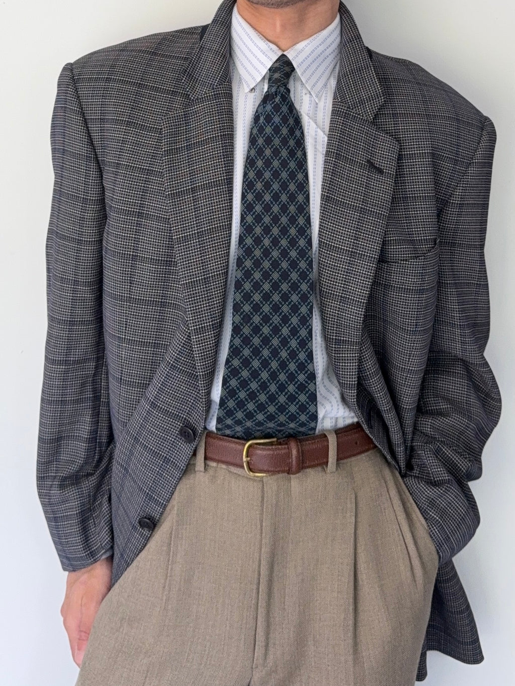 Valentino 1980s 2B Textured Wool Check Sports Jacket Blazer  - Size XXL