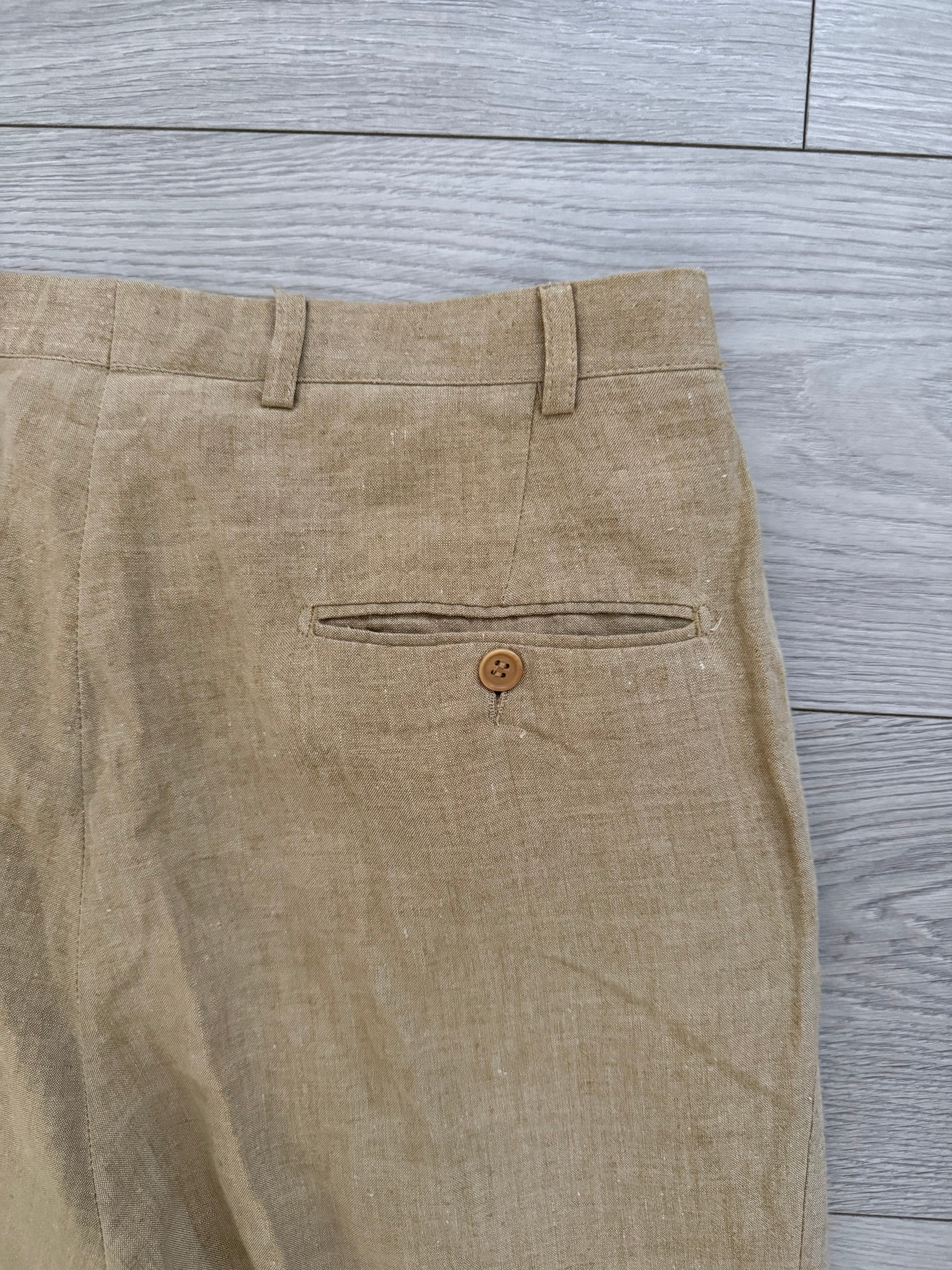 Emporio Armani 1990s Linen High Waisted Pleated Beige Pants - Size 33" Waist