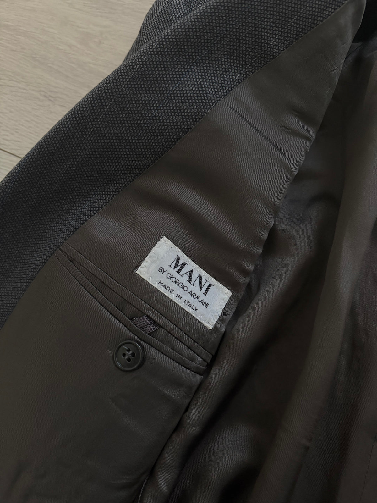 Giorgio Armani Mani 1980s Peaked Lapel Double Breasted Wool Suit Grey - Size L Jacket / 33" Waist