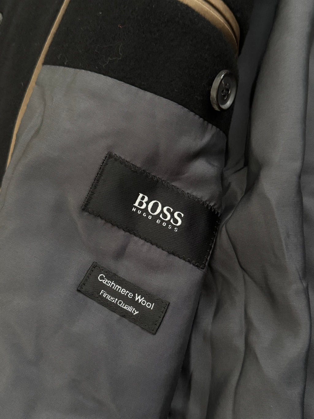 Hugo Boss 1990s 'Stratus' Wool Cashmere Black Coat - Size M
