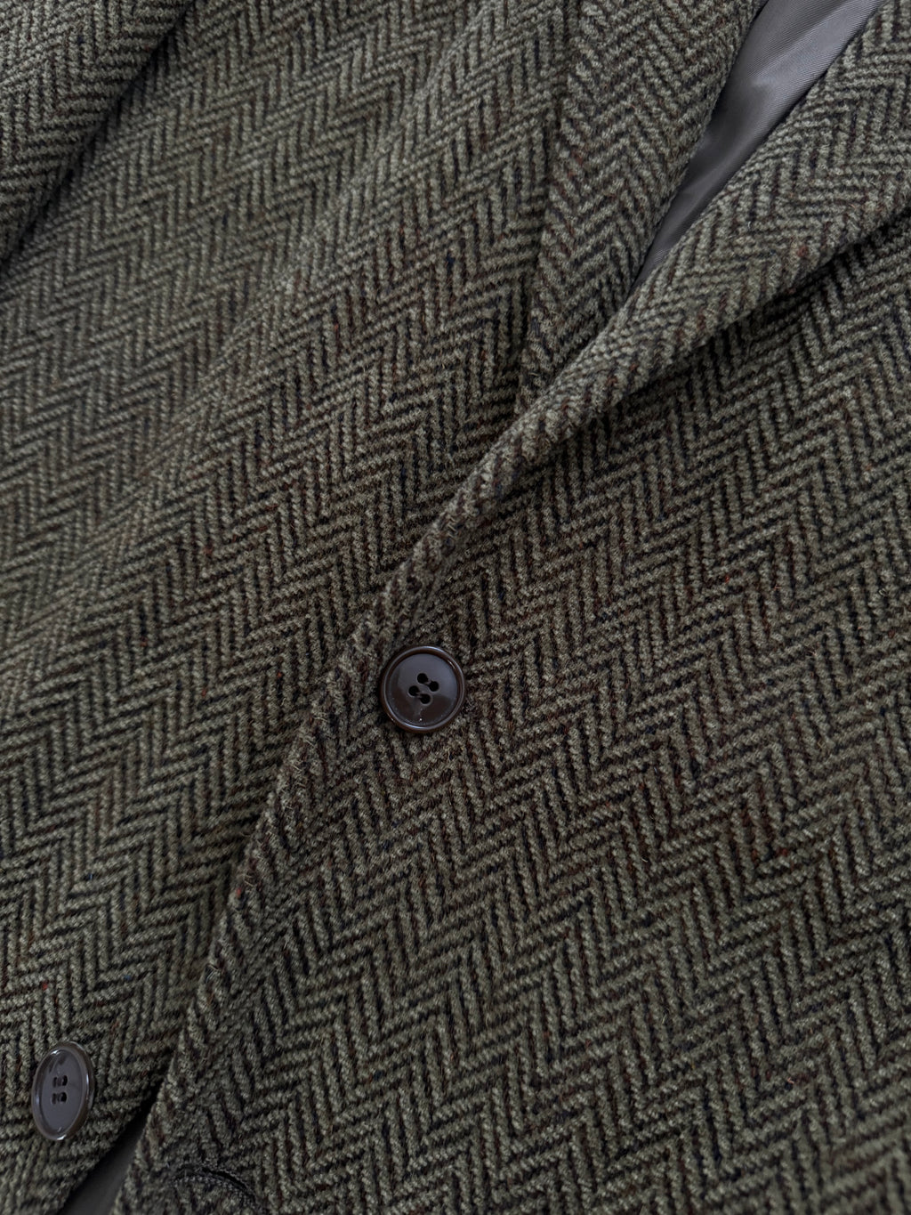 Emporio Armani 1990s 2B Herringbone Wool Textured Green Brown Sports Blazer Jacket - Size M