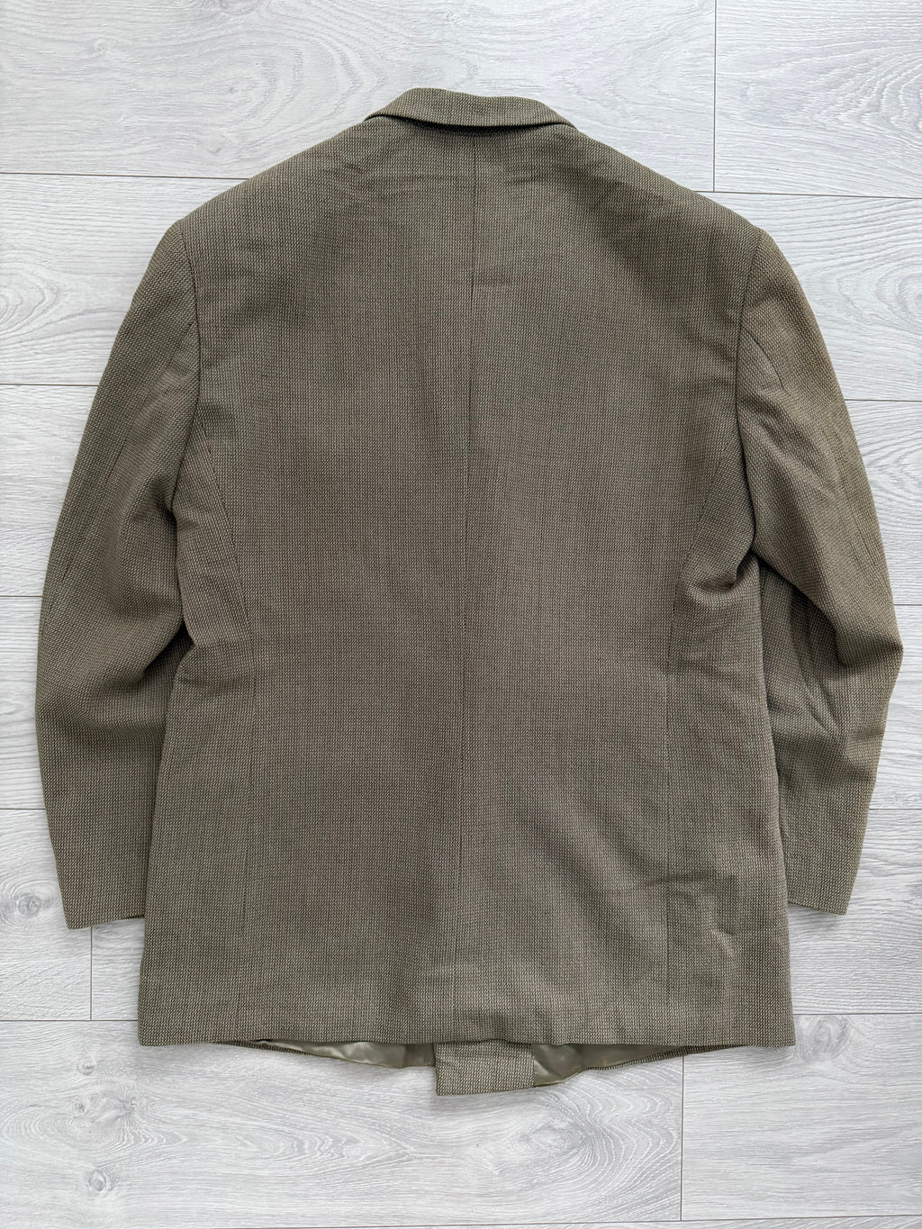 Emporio Armani 1990s Peaked Lapel Double Breasted Textured Weave Pleated Wool Suit - Size XL Jacket / 34" Waist