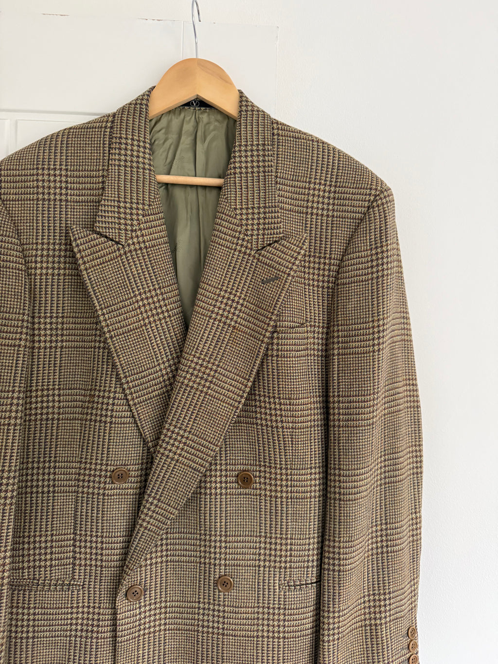 Valentino 1980s Peaked Lapel Double Breasted Textured Wool Sports Blazer Jacket - Size L