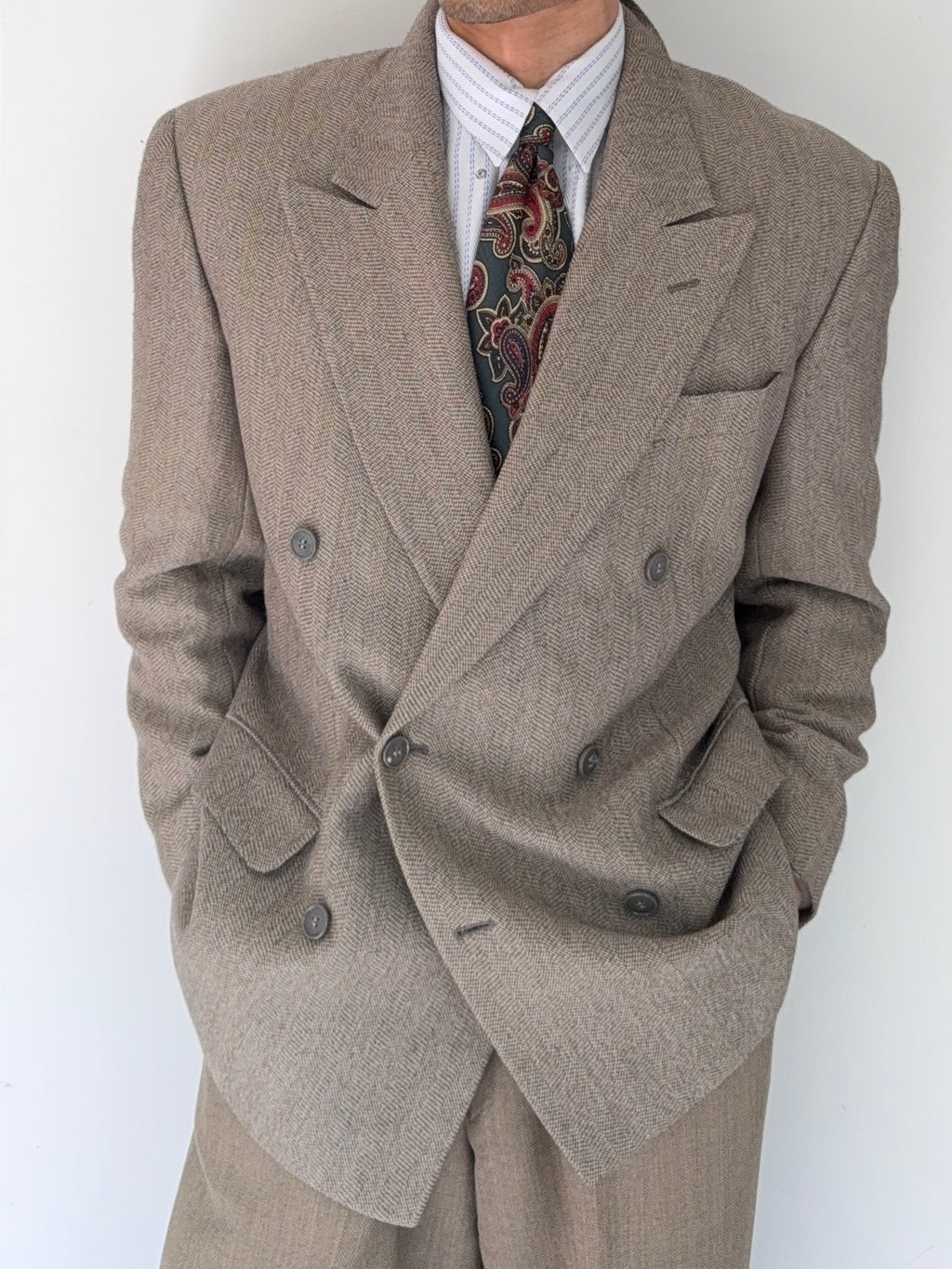Dior 1980s Peaked Lapel Double Breasted Textured Wool Sports Blazer Jacket - Size M