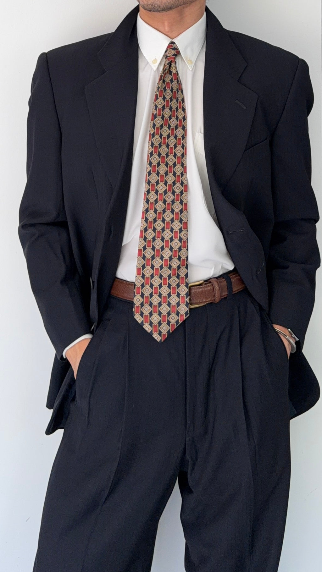 Giorgio Armani 1980s 3B Double Pleat Lightweight Navy Wool Suit - Size M Jacket / 30" Waist