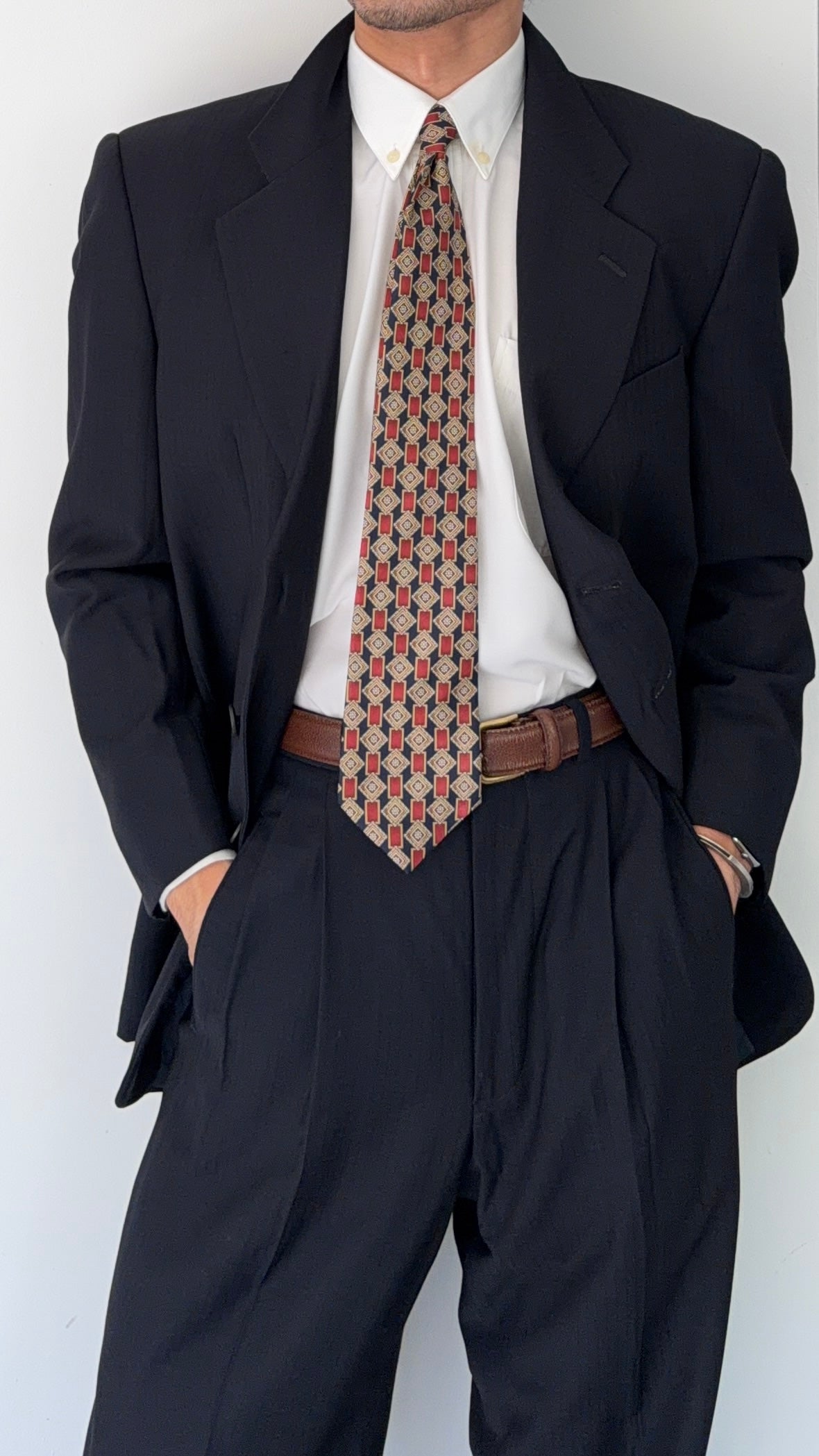 Giorgio Armani 1980s 3B Double Pleat Lightweight Navy Wool Suit - Size M Jacket / 30" Waist