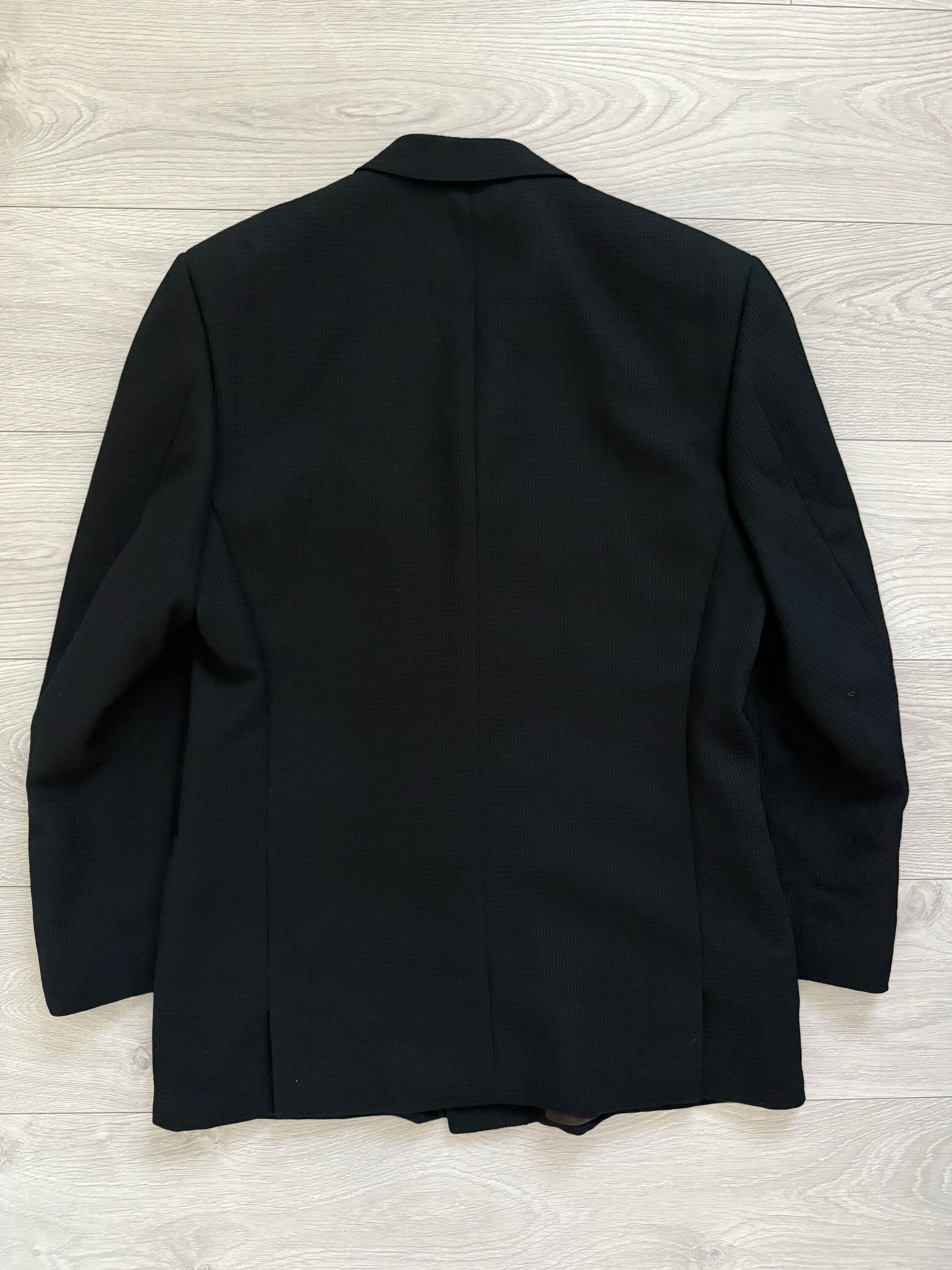 Versace 1980s Double Breasted Notch Lapel Textured Wool Sports Blazer Jacket Black - Size M