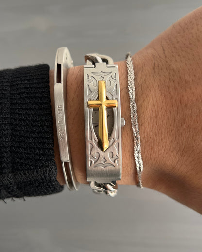 Jean Paul Gaultier 00s Stainless Steel Gold Cross Motif Watch Bracelet