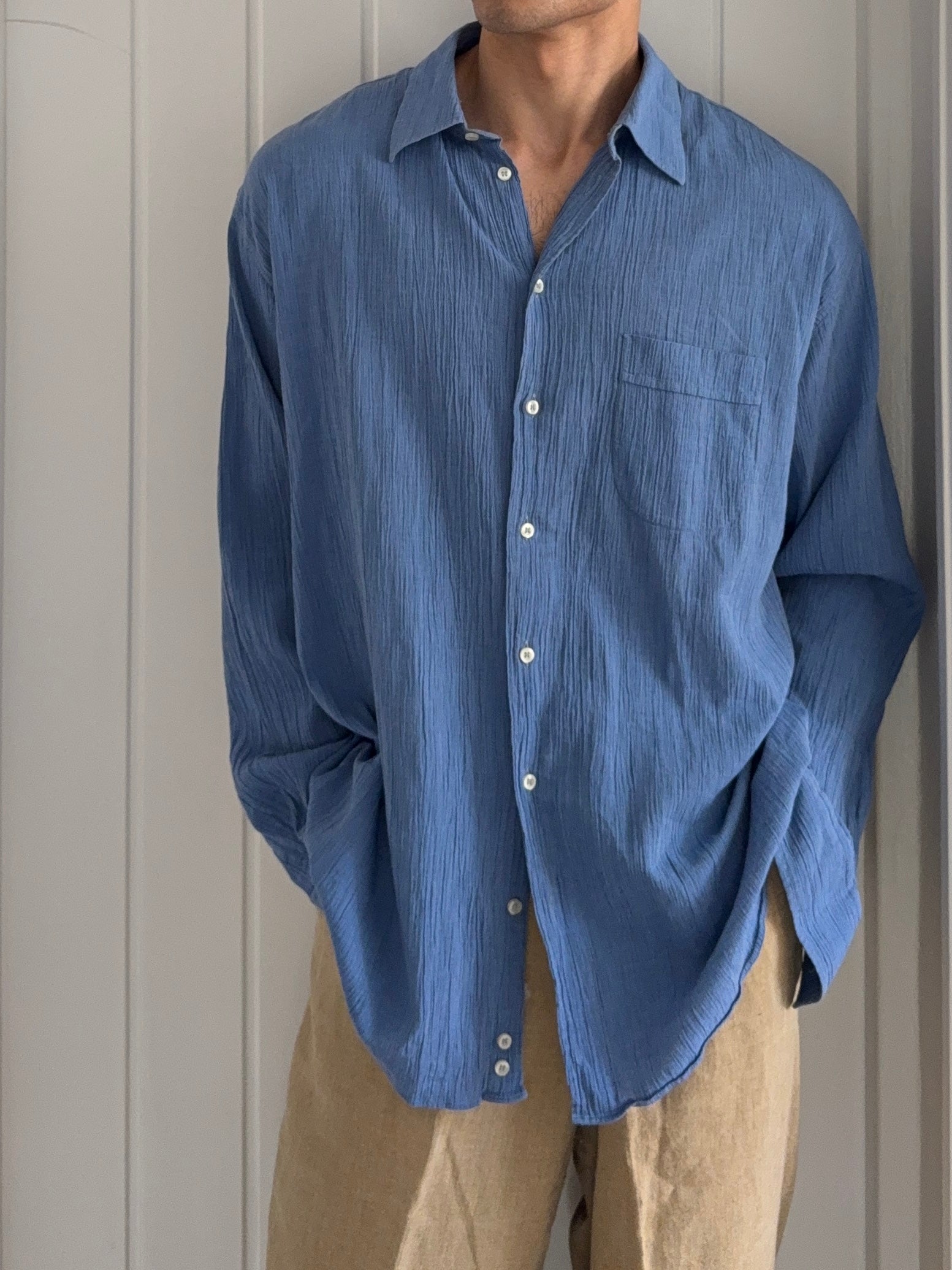 Emporio Armani 1990s Blue Textured Shirt - Size L