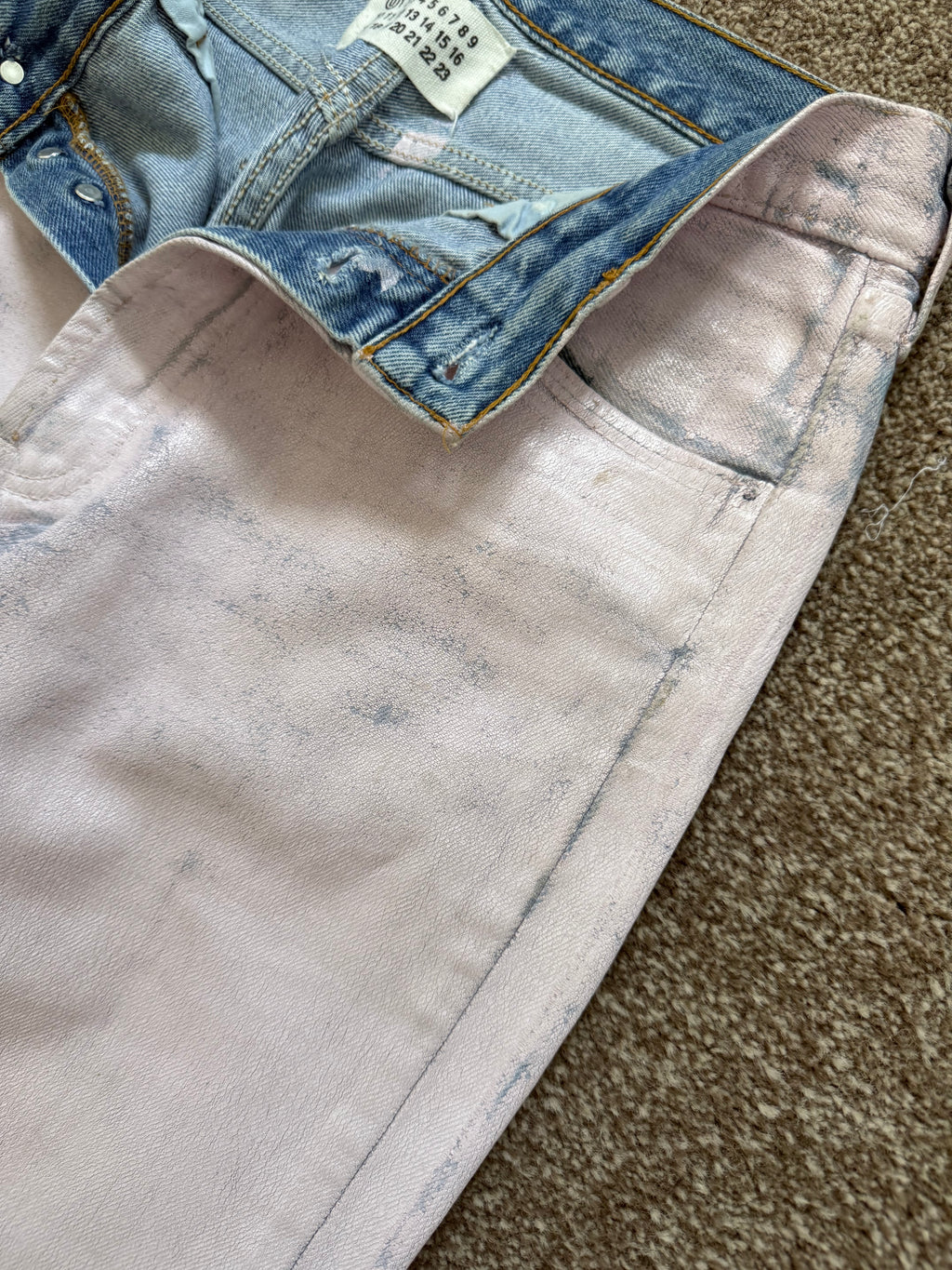 Maison Martin Margiela Artisanal Line (0) SS2000 Pink Painted Denim Jeans - Size 29" Waist