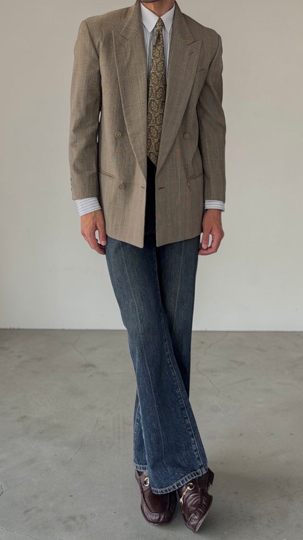 Emporio Armani 1980s Peaked Lapel Double Breasted Wool Check Sport Jacket Blazer - Size S