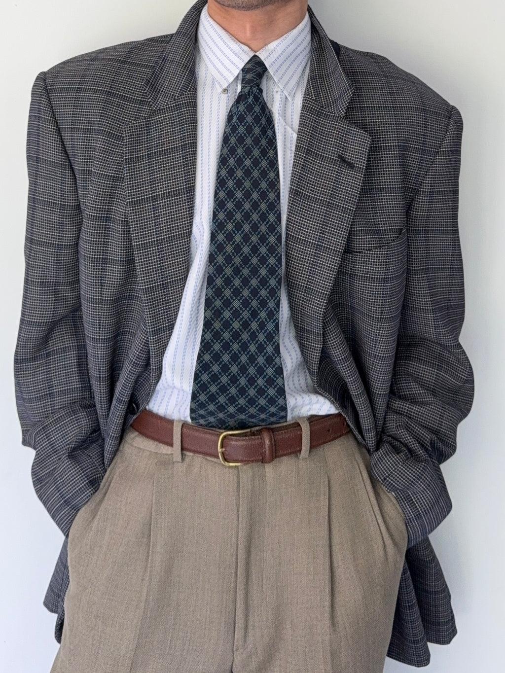 Valentino 1980s 2B Textured Wool Check Sports Jacket Blazer  - Size XXL