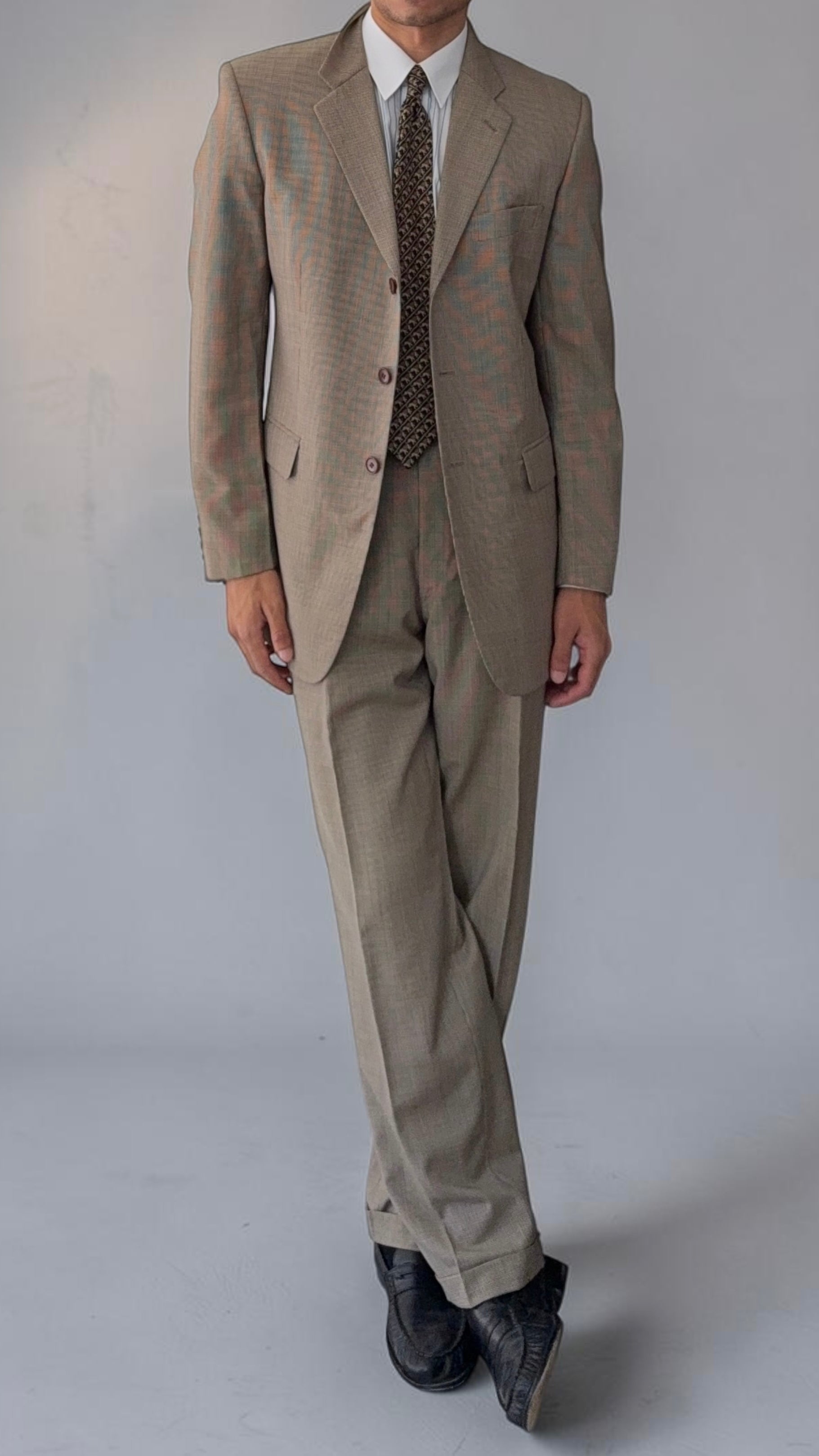Paul Smith 1990s 3B Double Pleat Micro Houndstooth Marzotto Fabric Wool Suit - Size S Jacket / 30" Waist