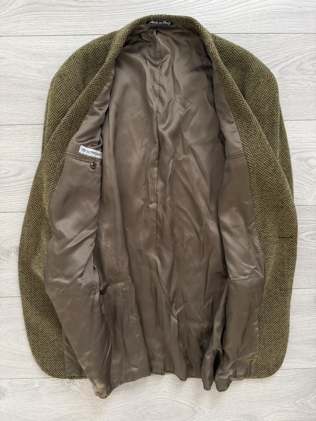 Emporio Armani 1990s 2B Herringbone Wool Textured Green Brown Sports Blazer Jacket - Size M