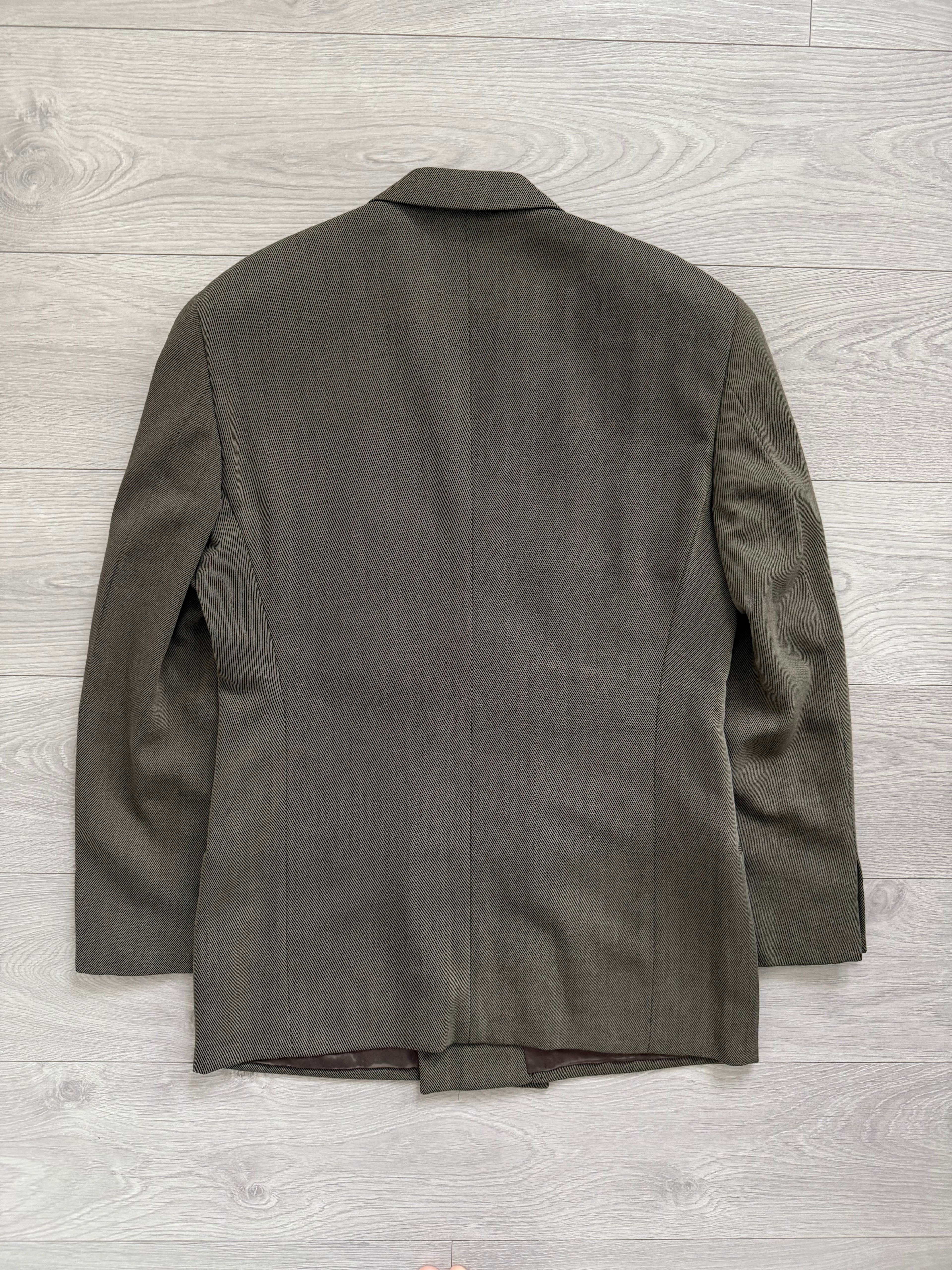 Giorgio Armani 1980s Double Breasted Pleated Wool Suit Olive Taupe New - Size L Jacket / 32" Waist