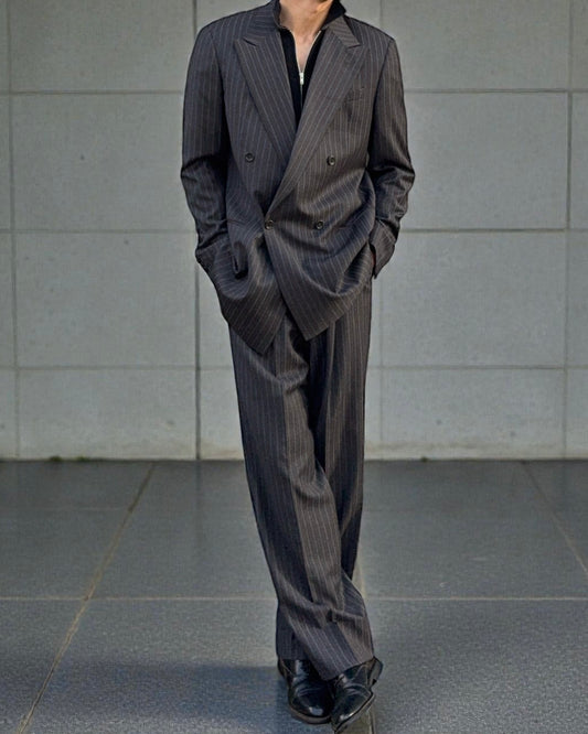 Armani 1990s Double Breasted Pleated Wool Suit - Size L Jacket / 34" Waist