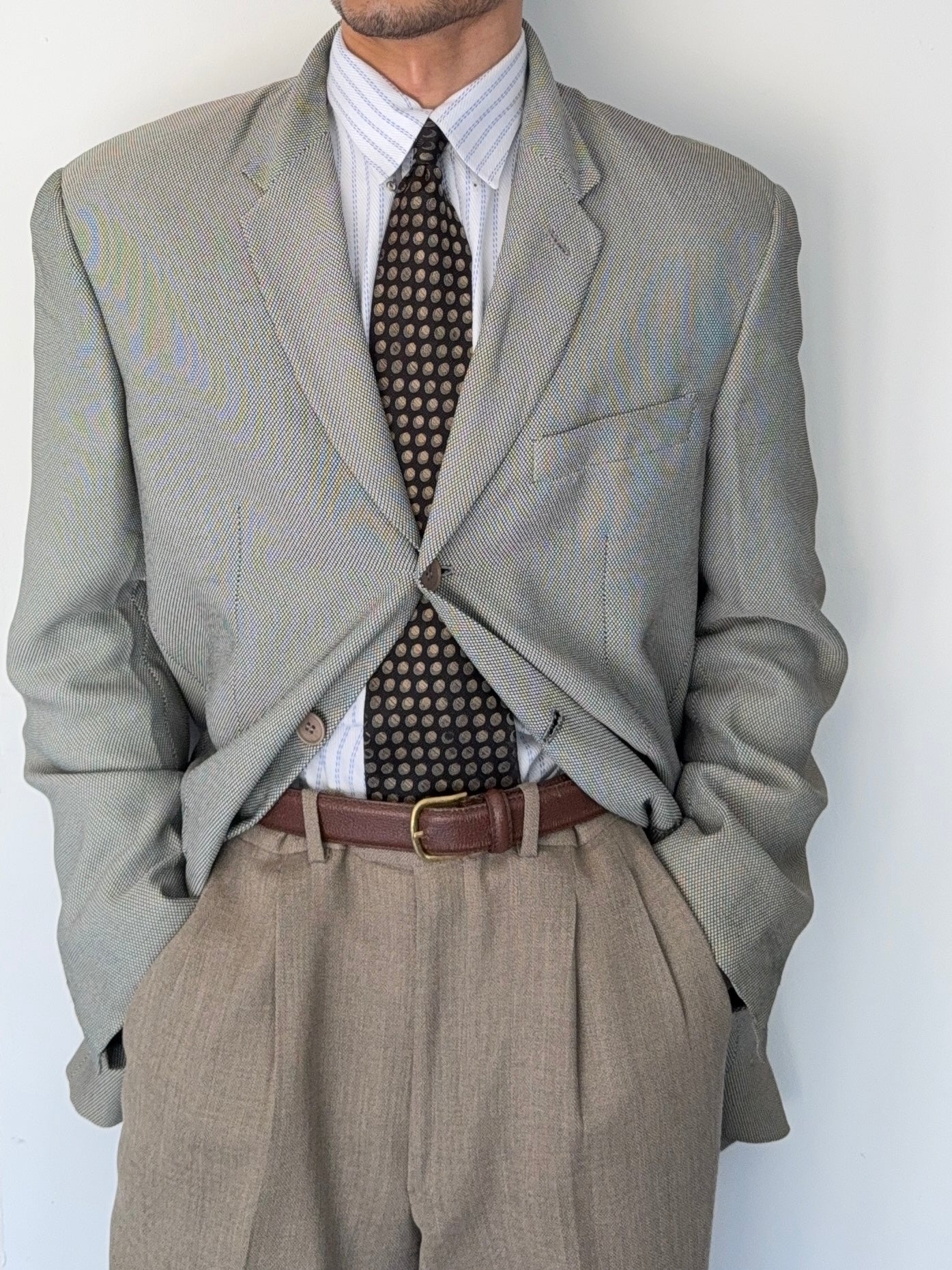 Emporio Armani 1990s 3B Textured Wool Blend Sports Jacket Blazer - Size L