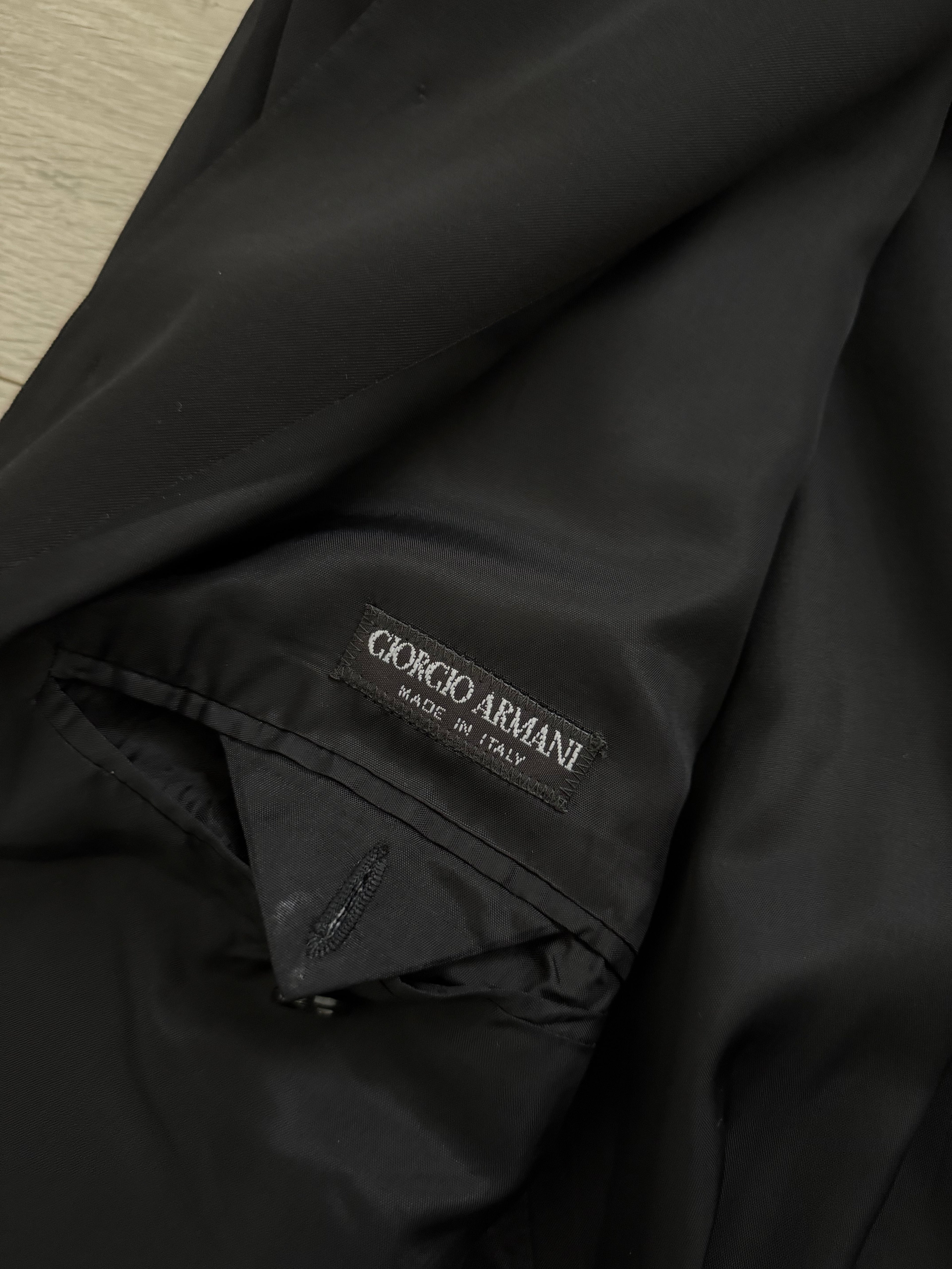 Giorgio Armani Black Label Mainline 1990s Nehru Collar Draped Wool Pleated Suit - Size XXL Jacket / 38" Waist