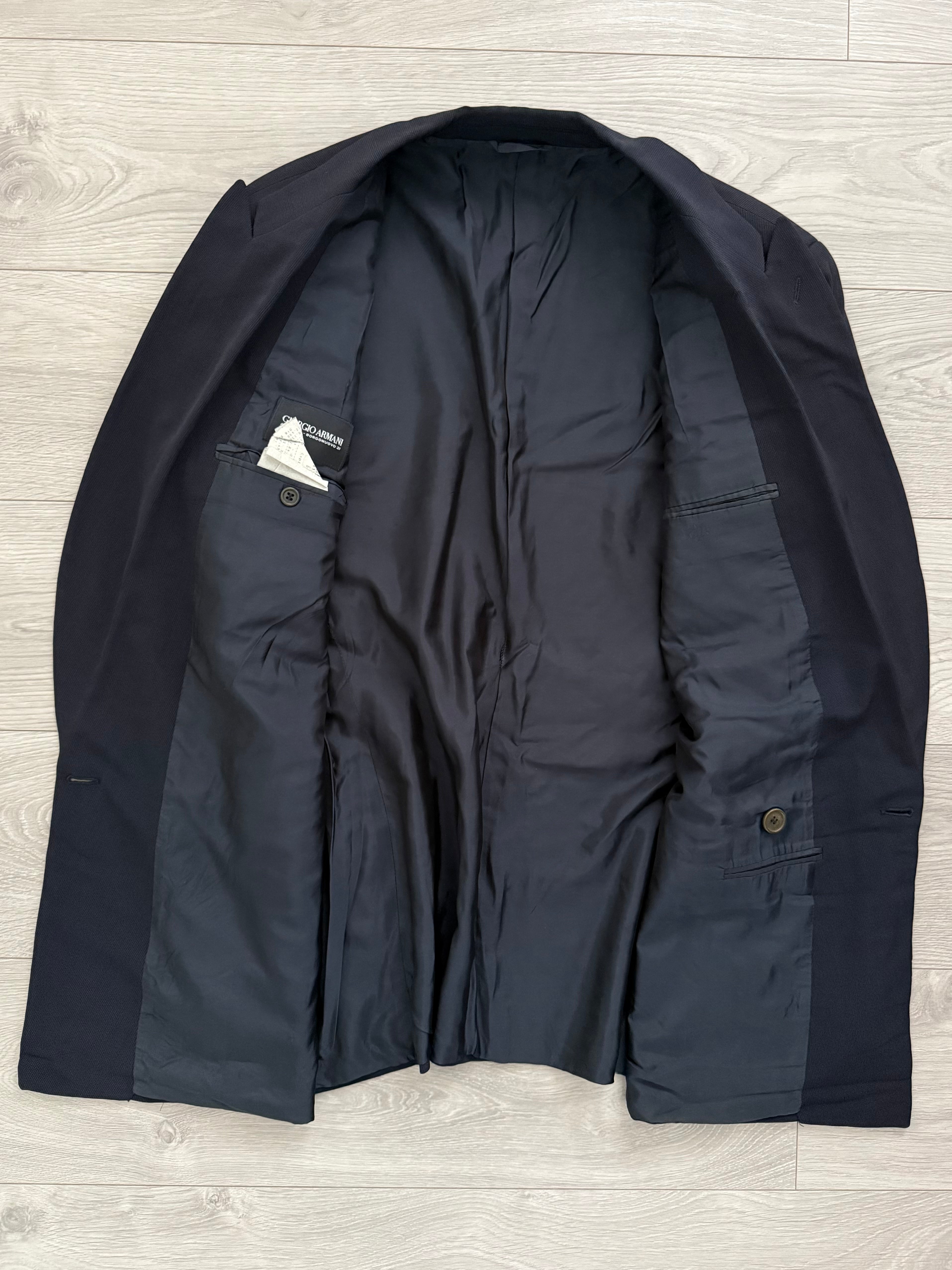 Giorgio Armani 1990s Double Breasted Pleated Navy Wool Suit  - Size L Jacket / 33" Waist