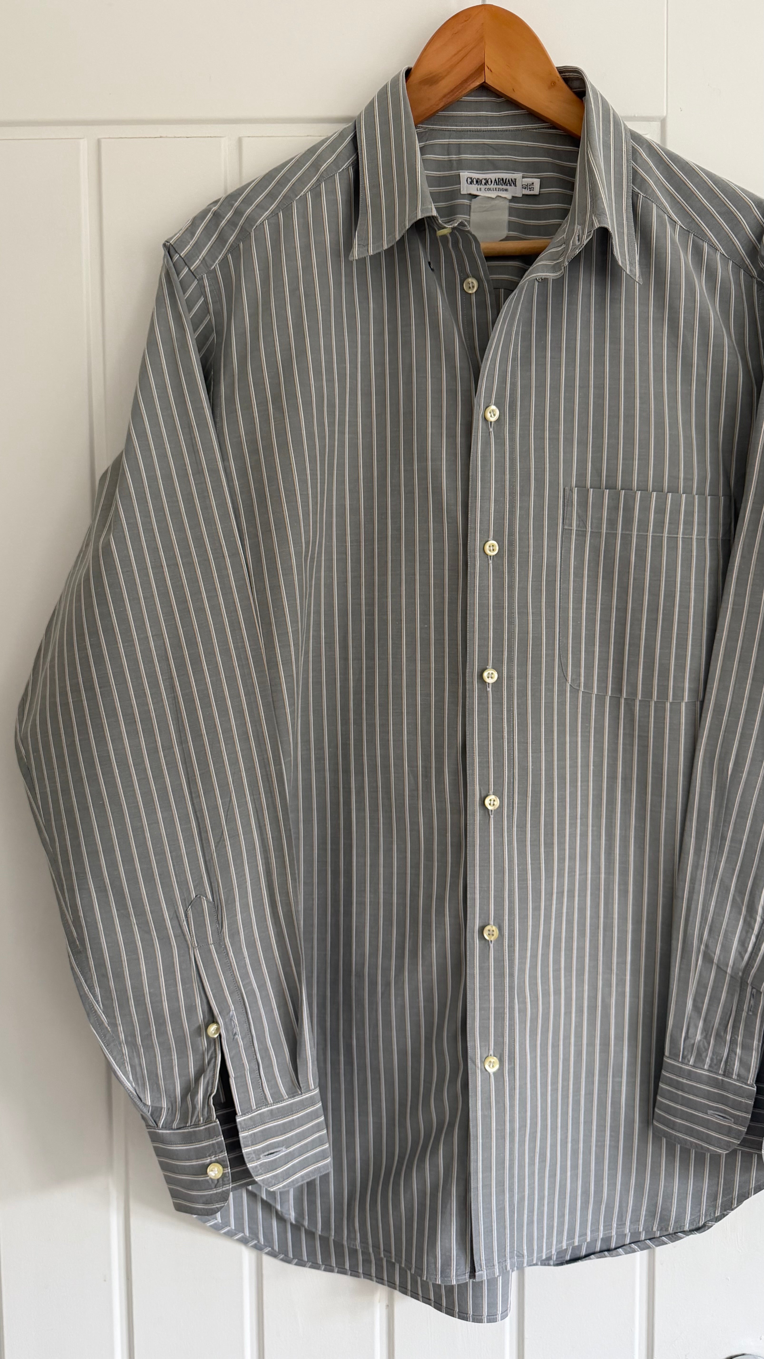 Giorgio Armani 1980s Multi Stripe Grey Cotton Shirt - Size M