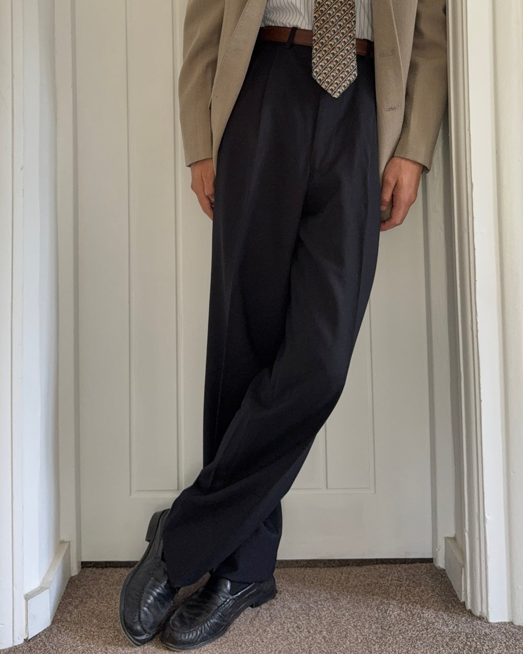 Giorgio Armani 1980s Double Pleat Wool Navy Pants - Size 34" Waist