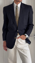 Dior 1980s 2B Metal Button Navy Wool Unlined Sport Jacket Blazer  - Size L