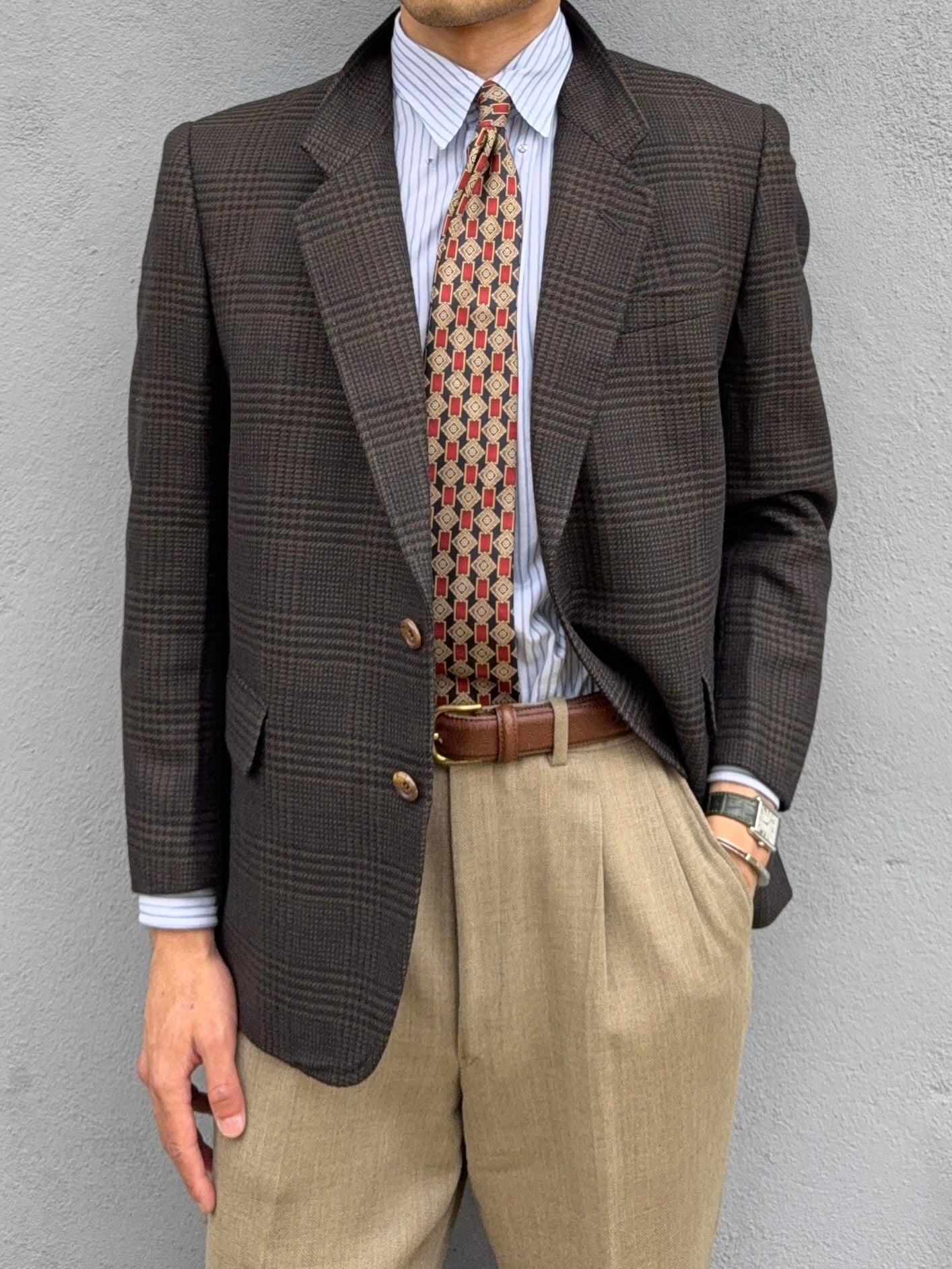 Valentino 1980s 2B Textured Check Wool Sports Jacket Blazer - Size S